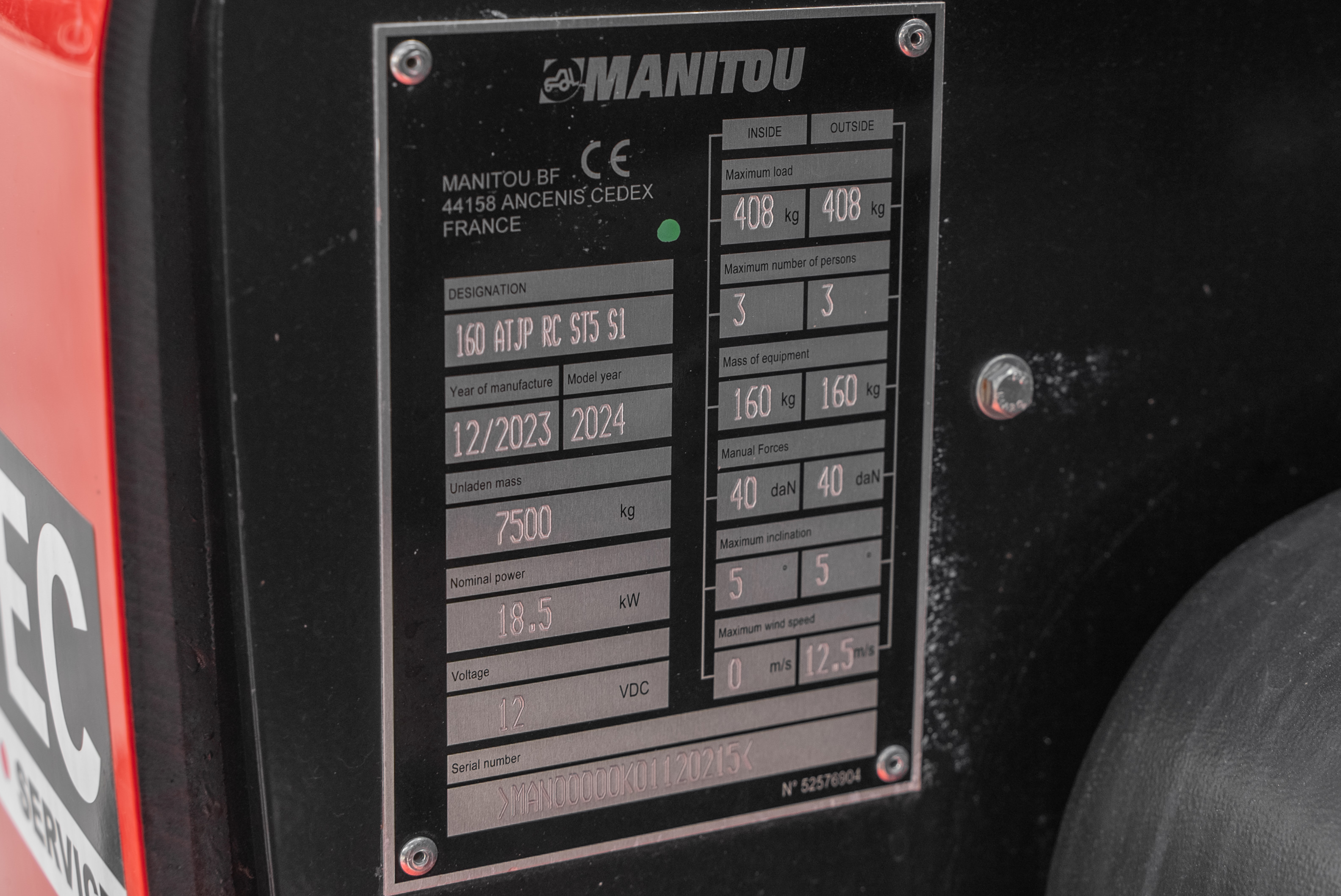 ATJ 160 P RC ST5 S1 - Identification plate