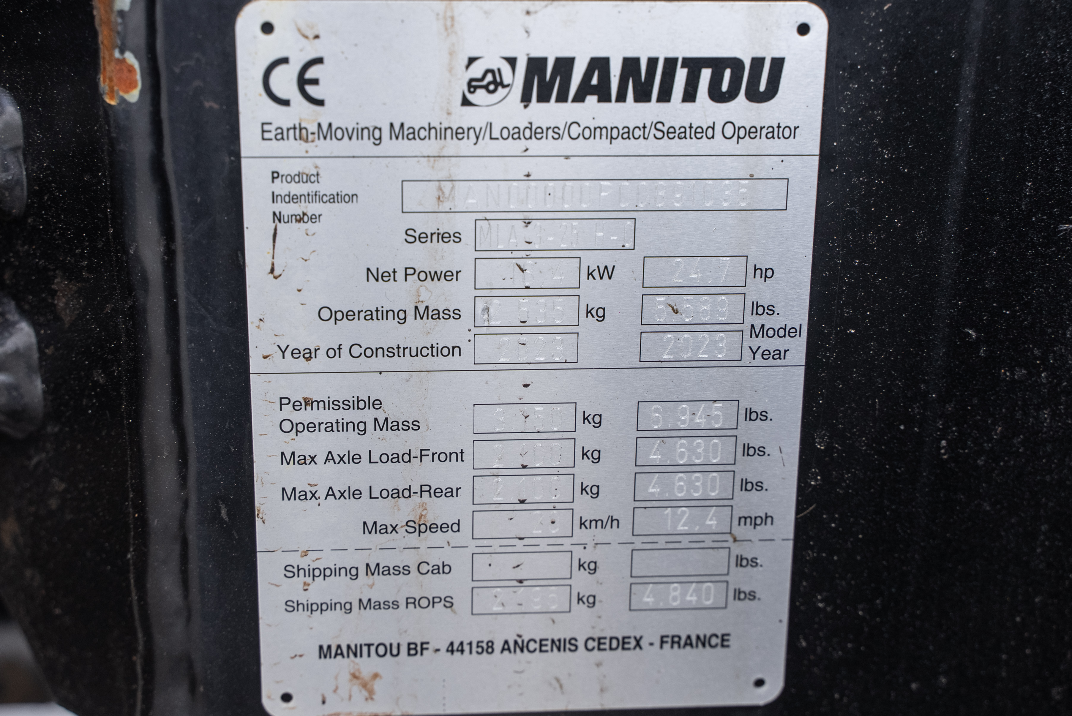 MLA 3-25 H-C P ST5 S1 - Identification plate