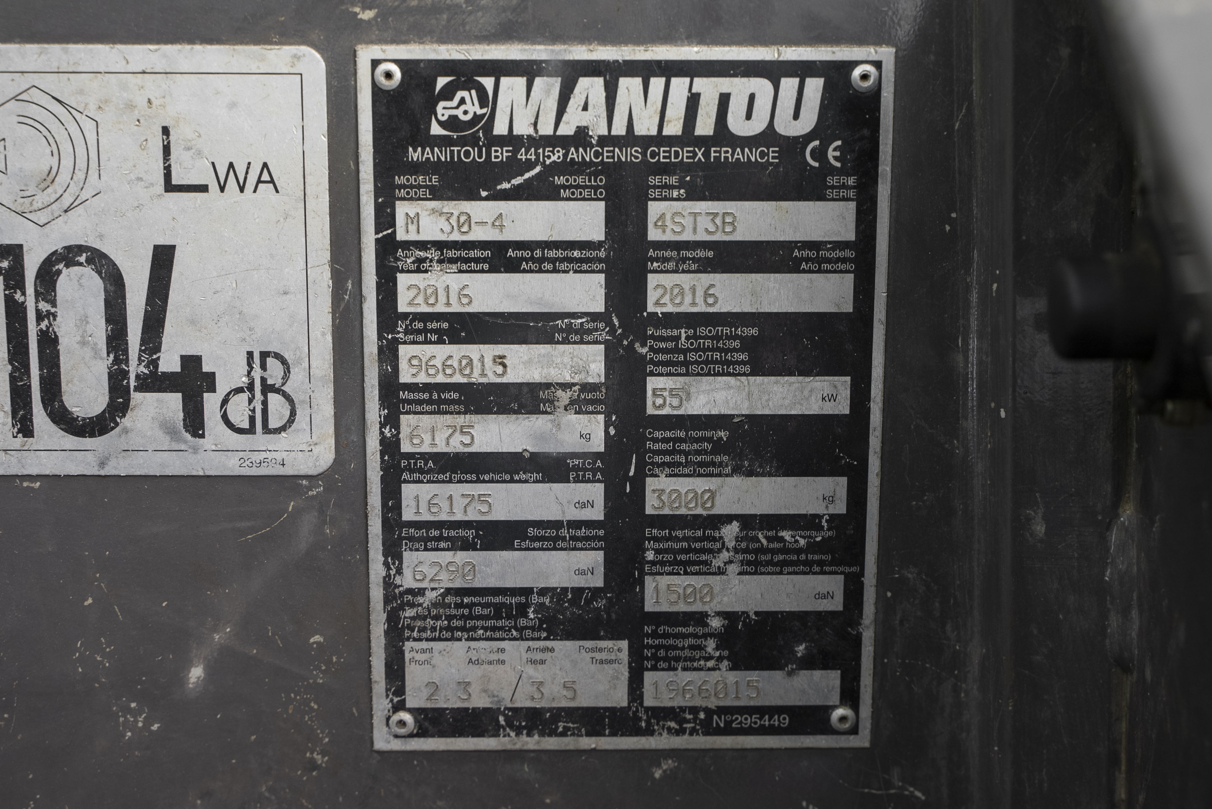 Manitou - Chariots élévateurs - M 30-4 ST3B - Plaque signalétique