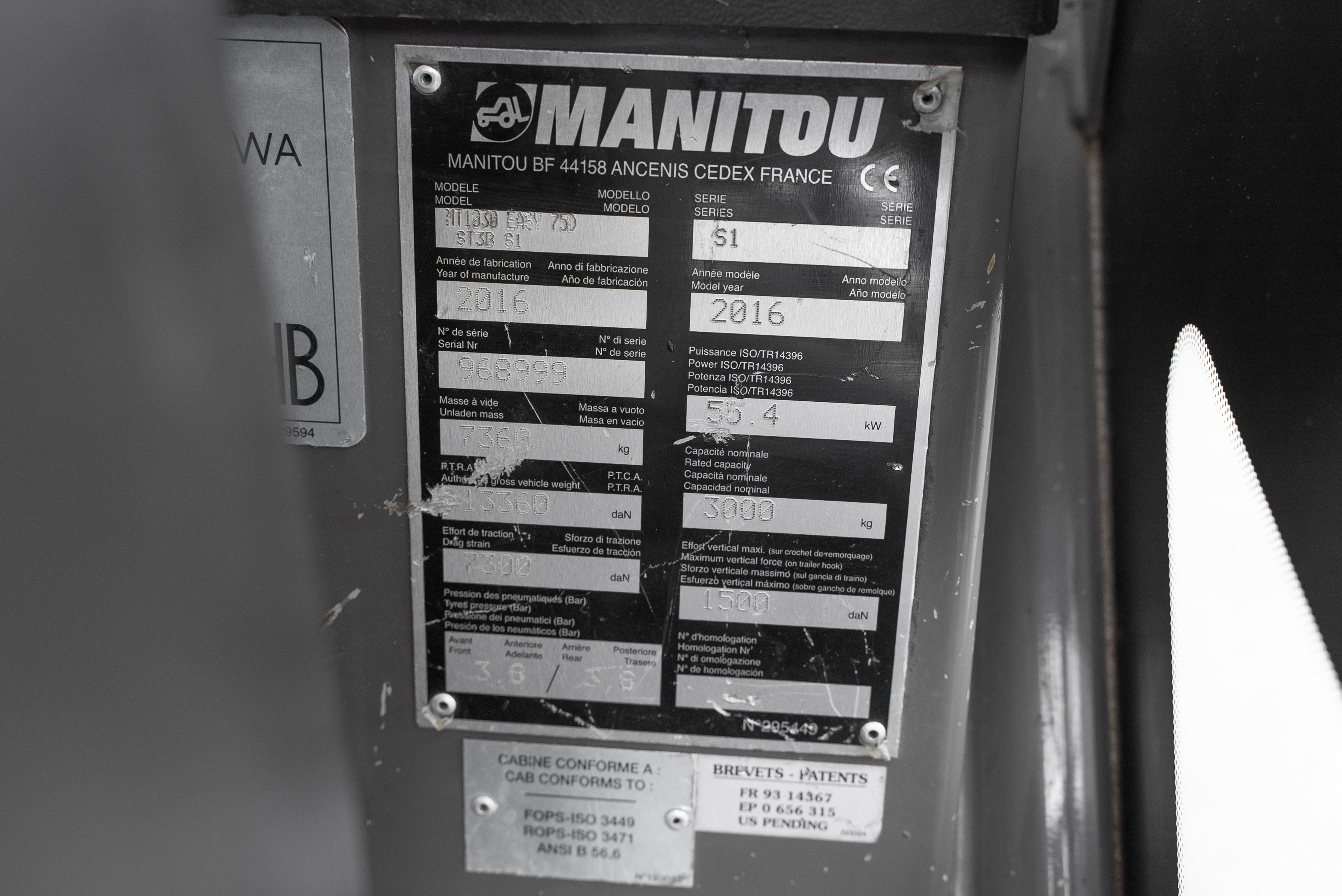 MT 1030 EASY 75D ST3B S1 - Identification plate