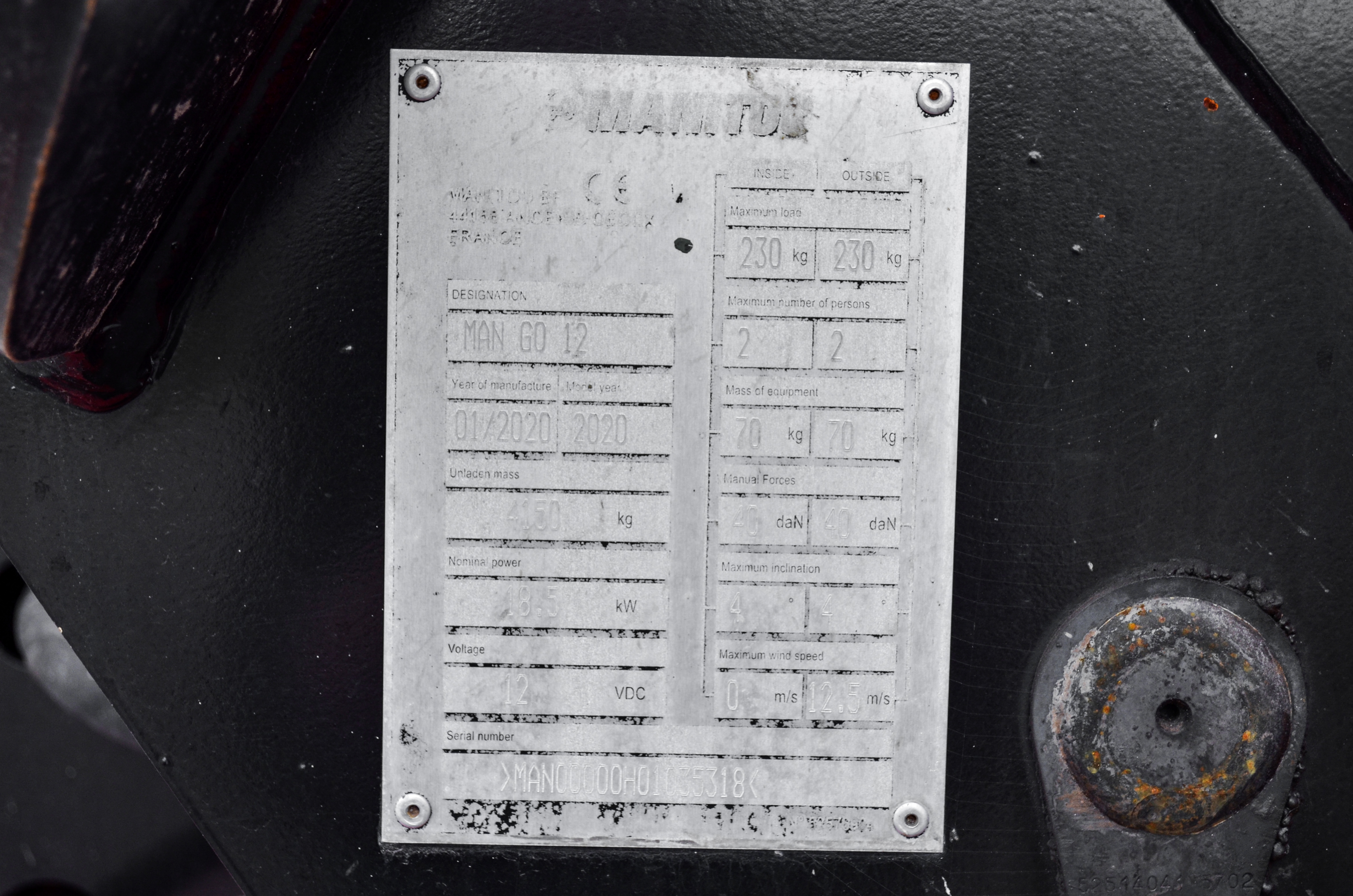 MAN GO 12 - Identification plate