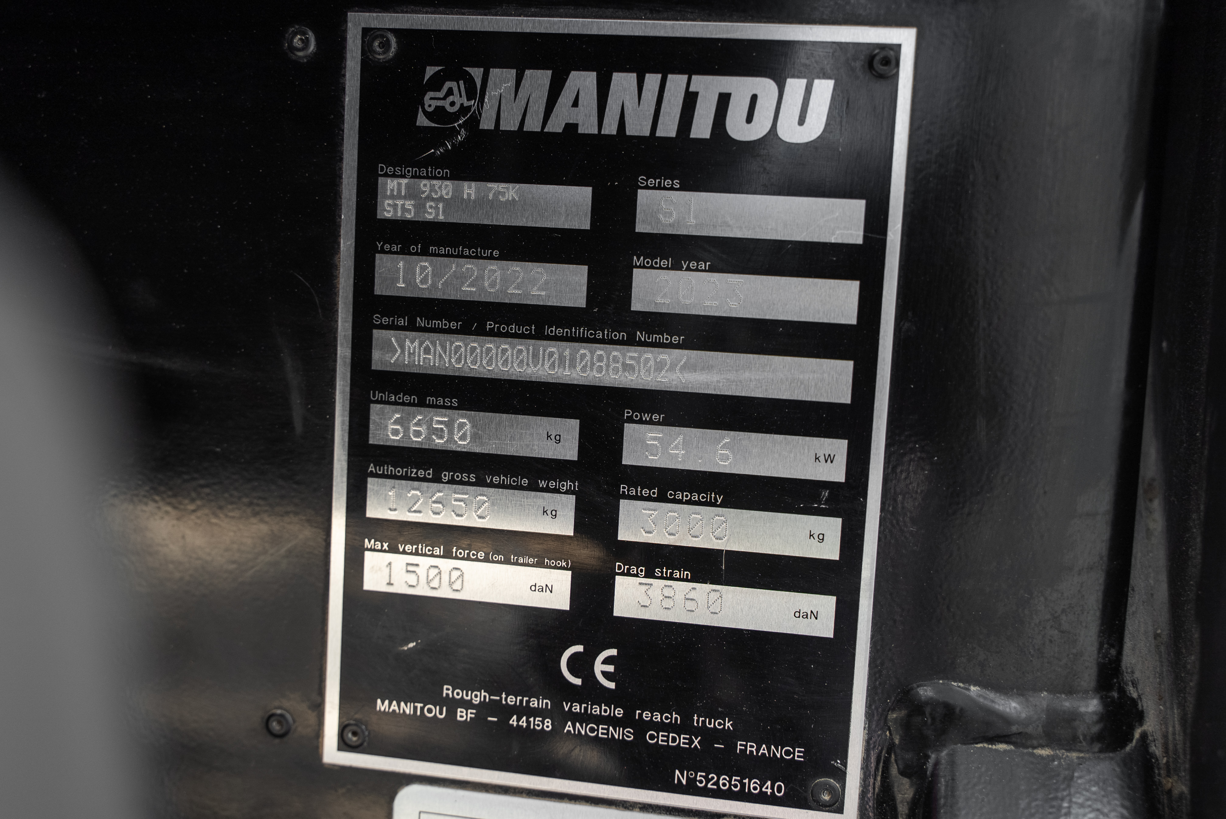 Manitou - Télescopiques - MT 930 H 75K ST5 S1 - Plaque signalétique