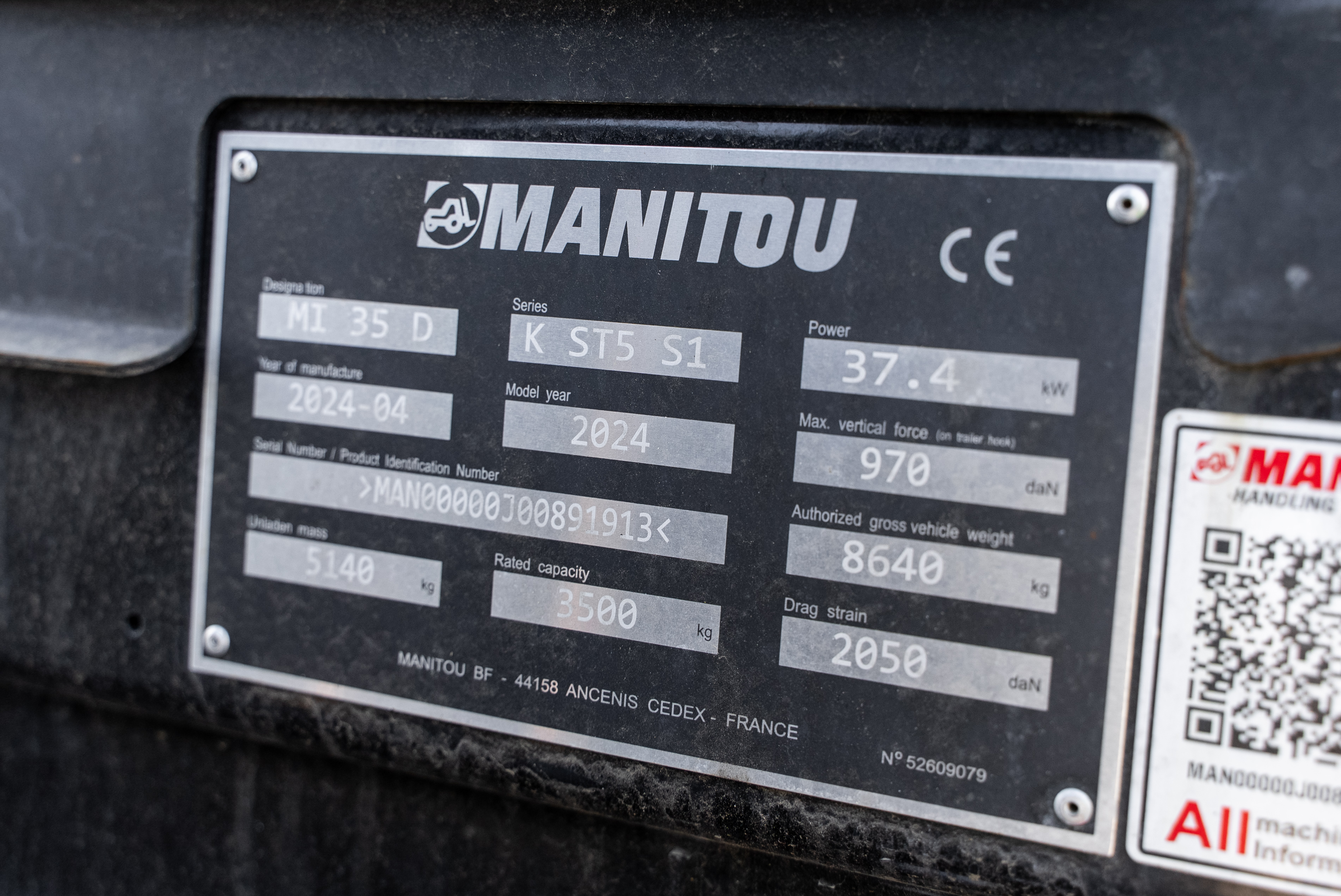 Manitou - Heftrucks - MI 35 D K ST5 S1 - Typeplaat