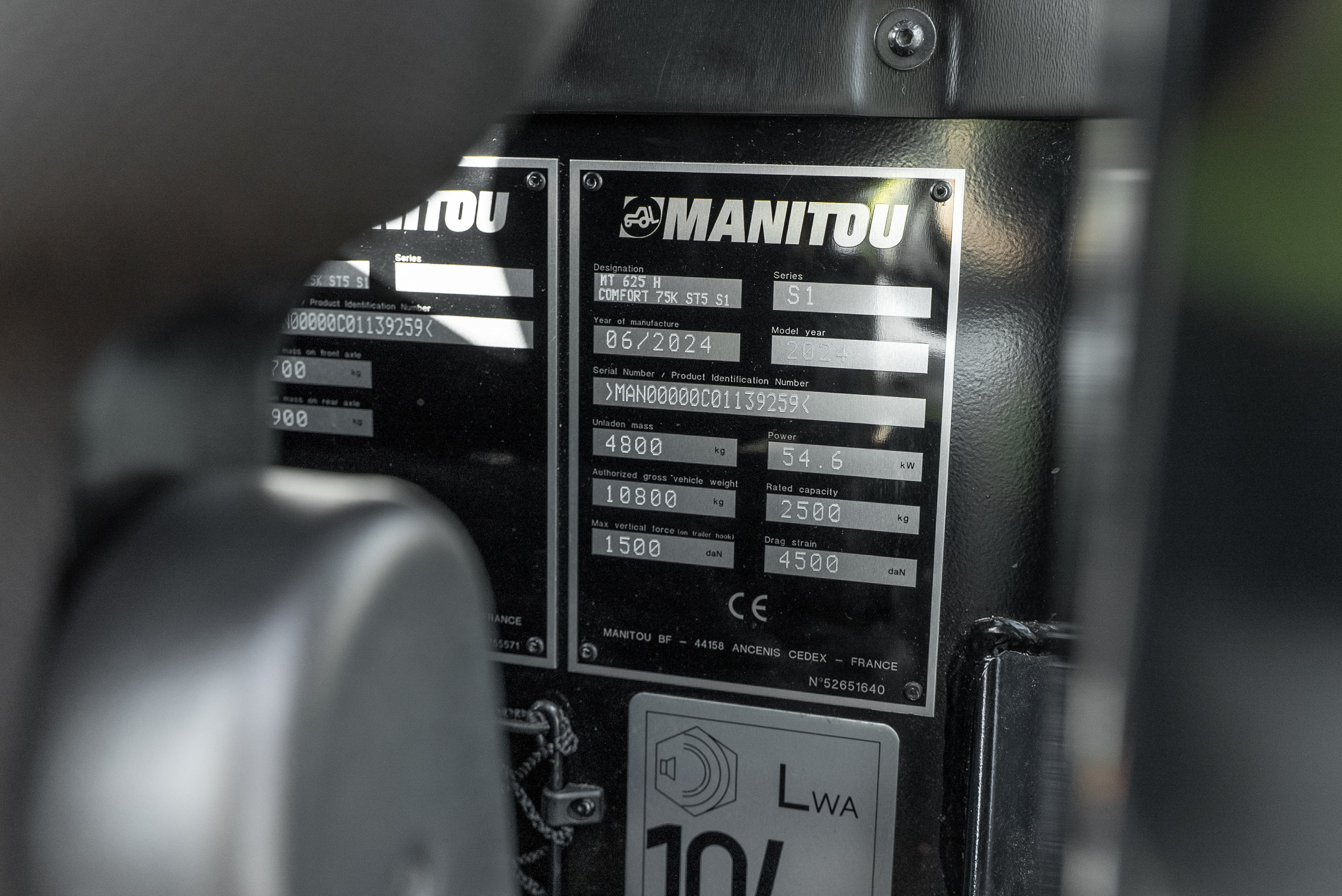 Manitou - Télescopiques - MT 625 H COMFORT 75K ST5 S1 - Plaque signalétique