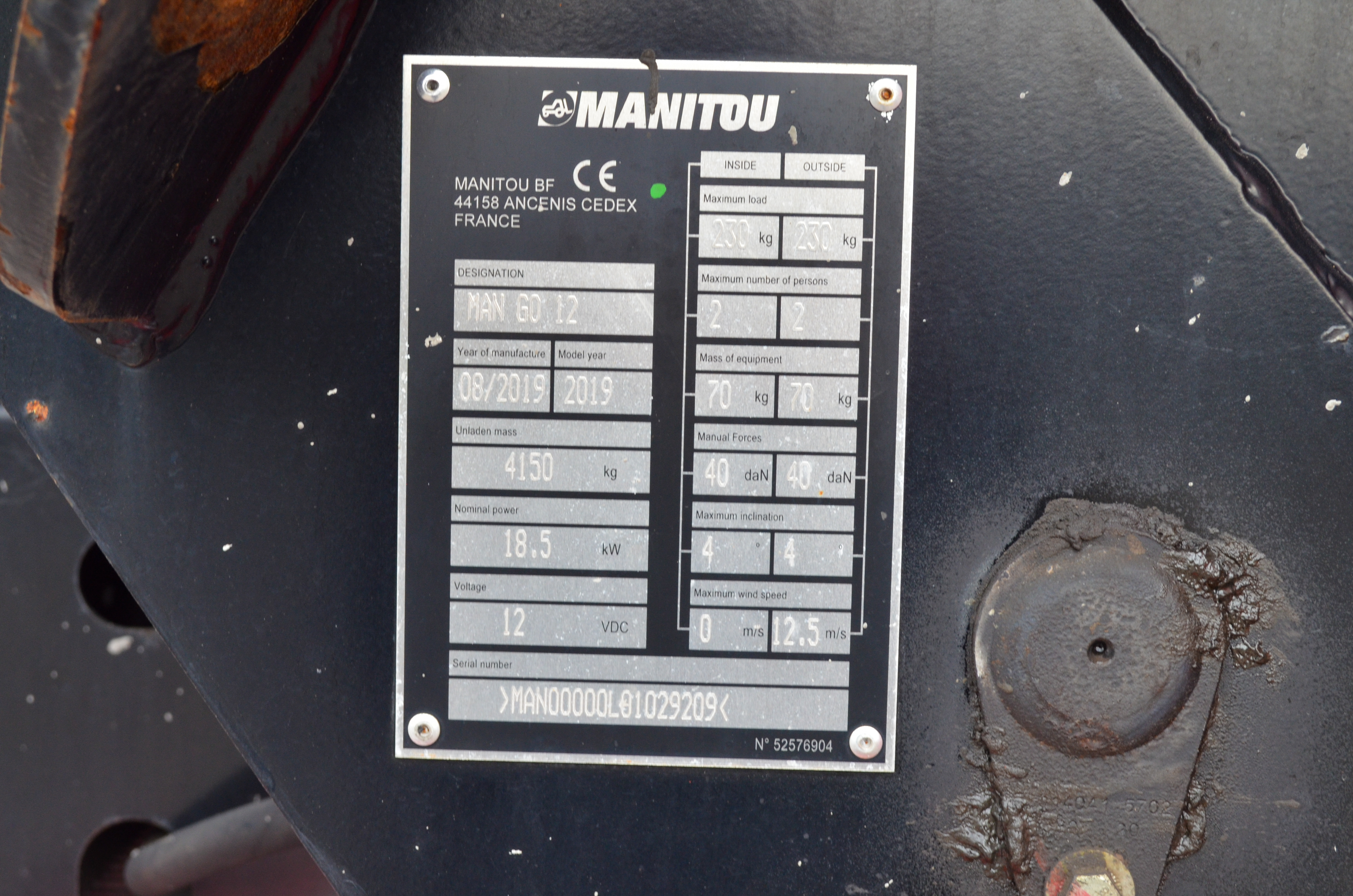 MAN GO 12 - Identification plate