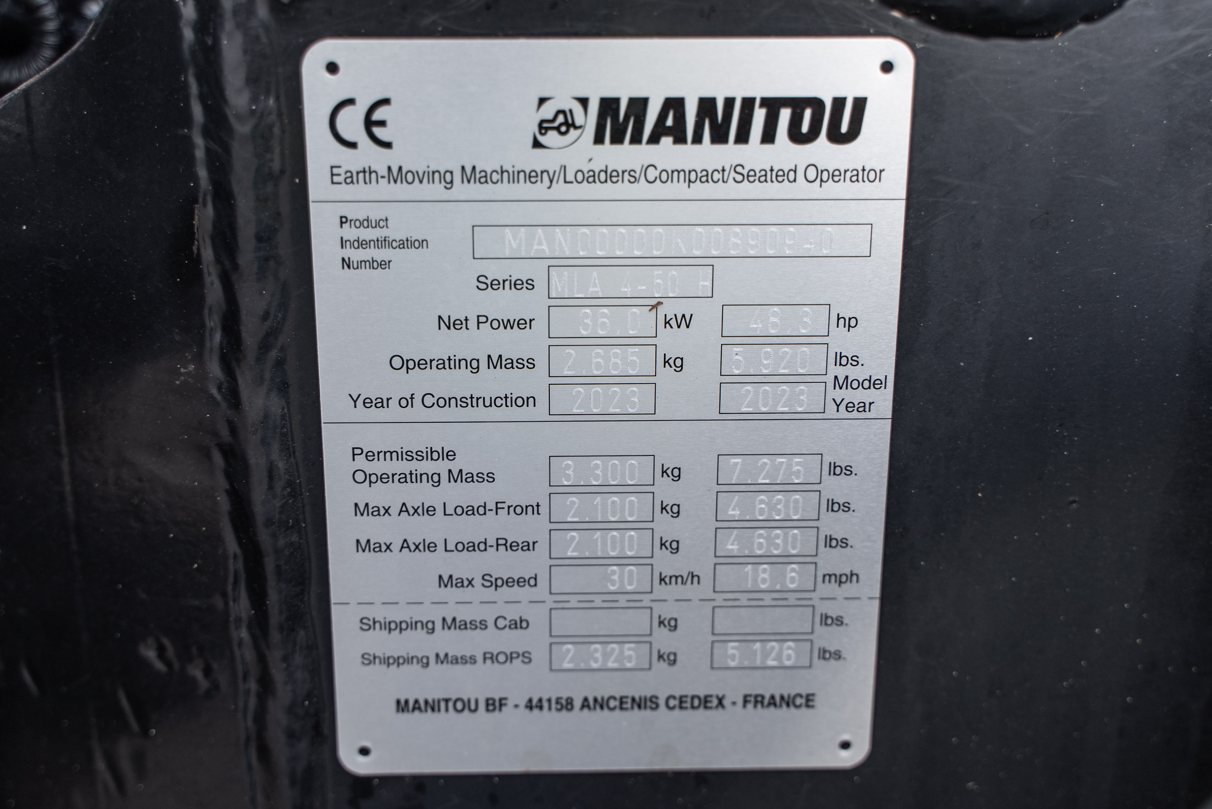 MLA 4-50 H P ST5 S1 - Identification plate