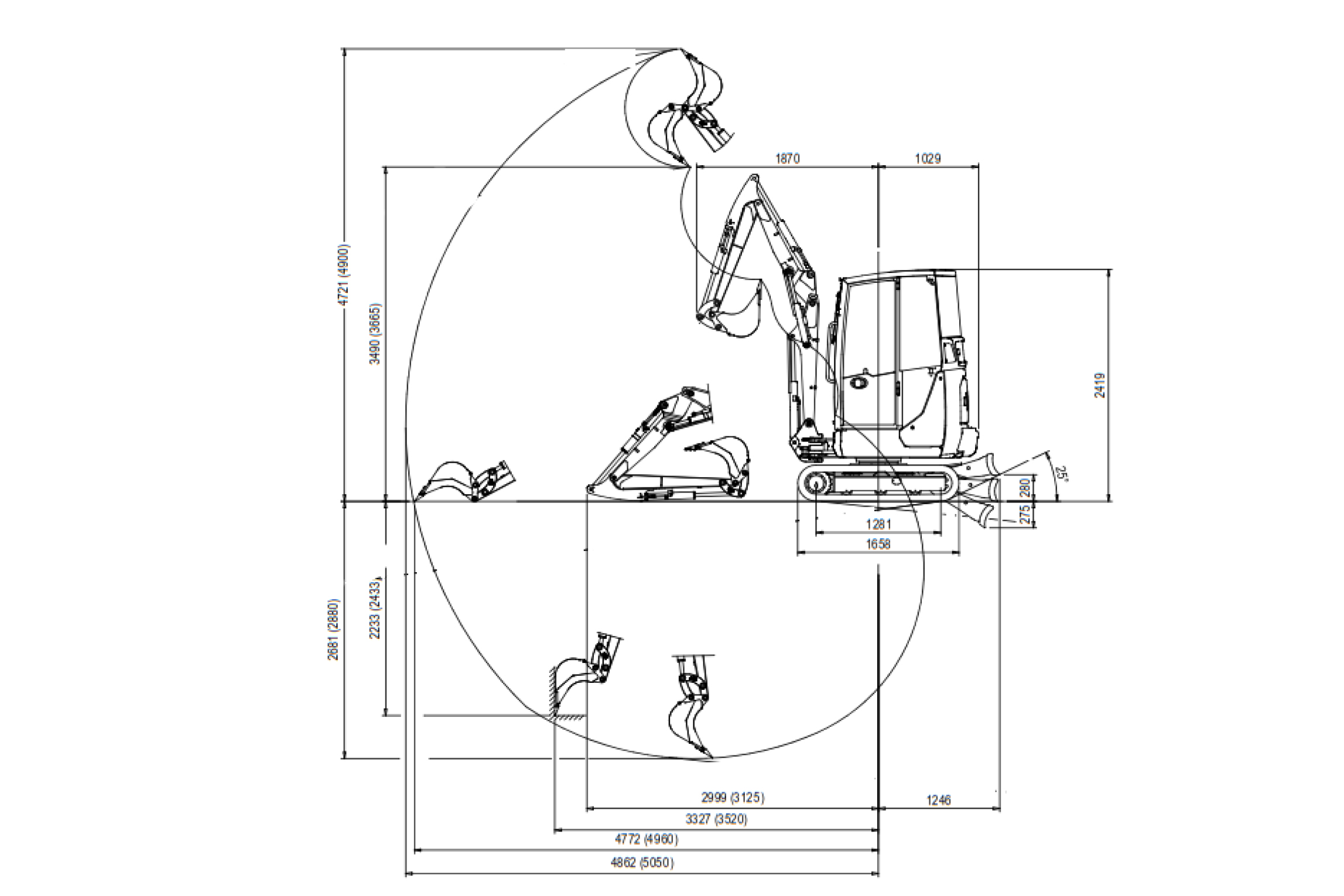 Case Construction - Pelles hydrauliques - CX 24 D - Diagramme de charge