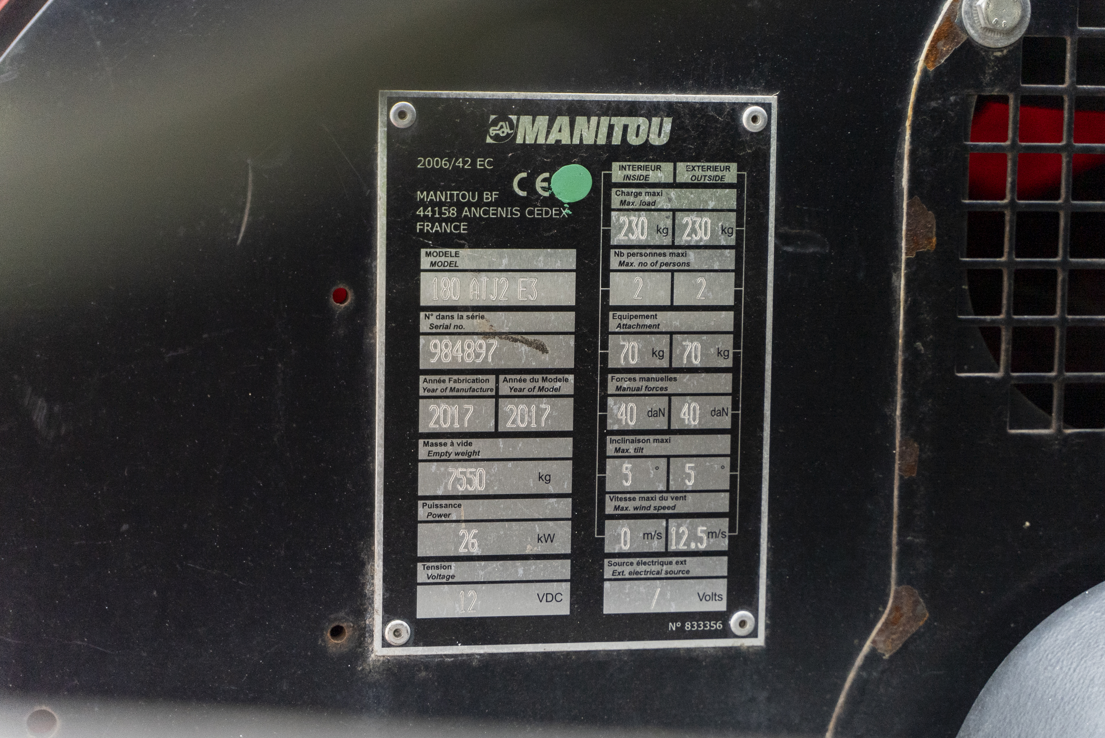 ATJ 180 2 RC E3 - Identification plate
