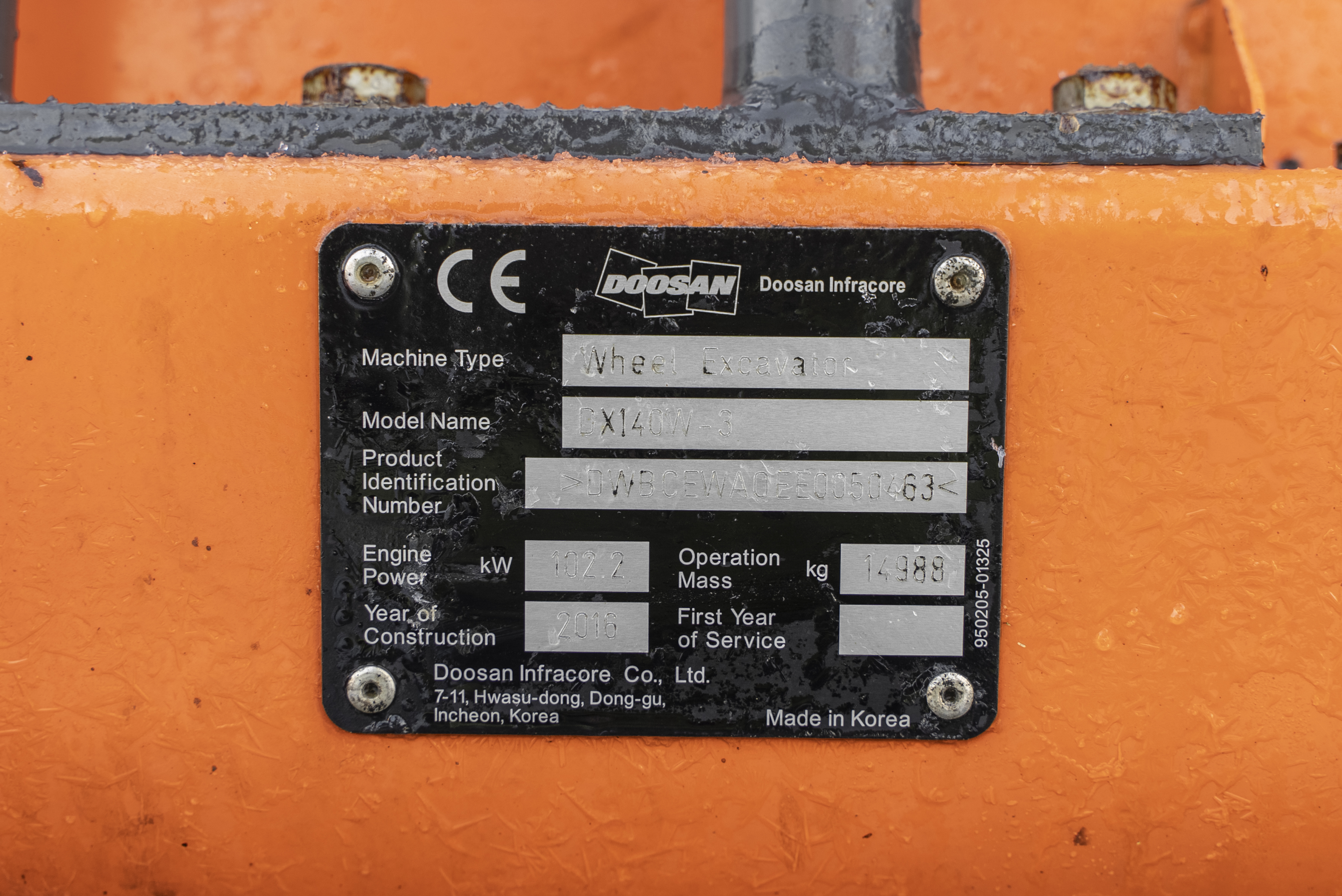 DX 140 W-3 - Identification plate