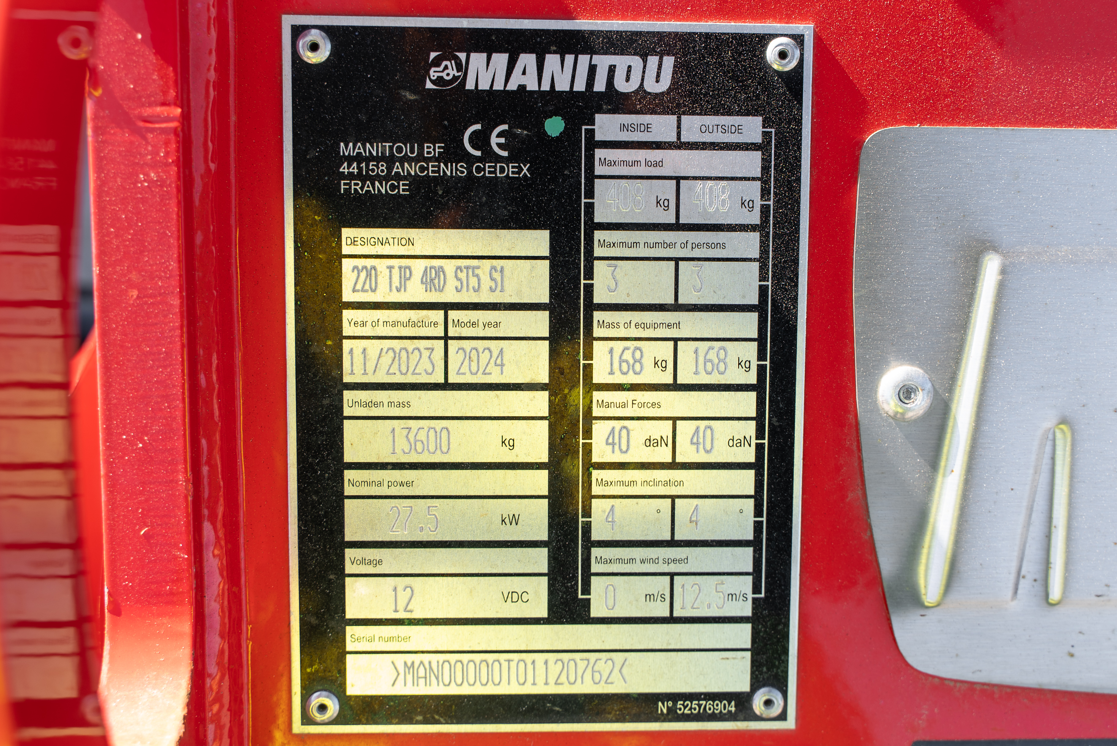 TJP 220 4RD ST5 S1 - Identification plate