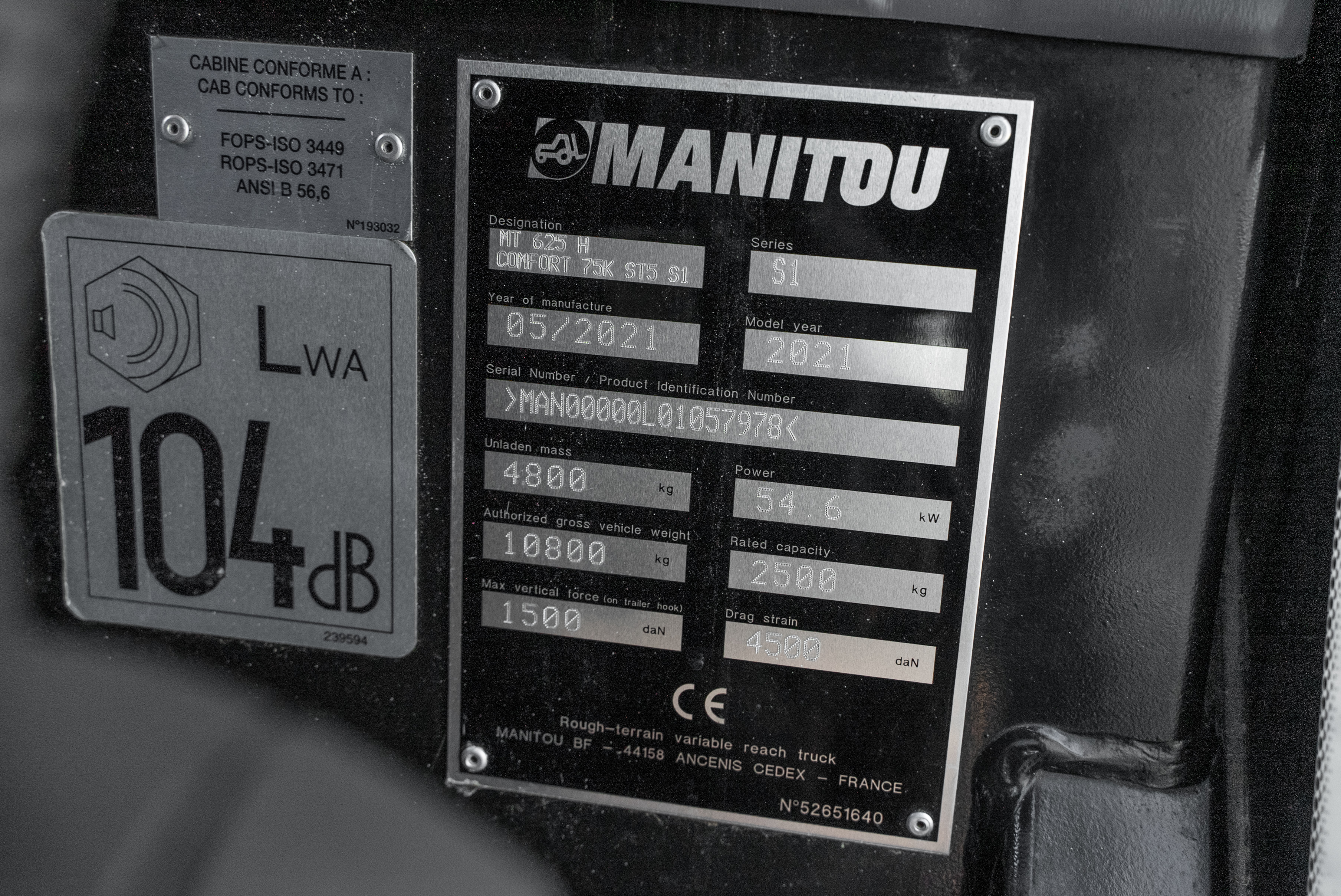 Manitou - Télescopiques - MT 625 H COMFORT 75K ST5 S1 - Plaque signalétique