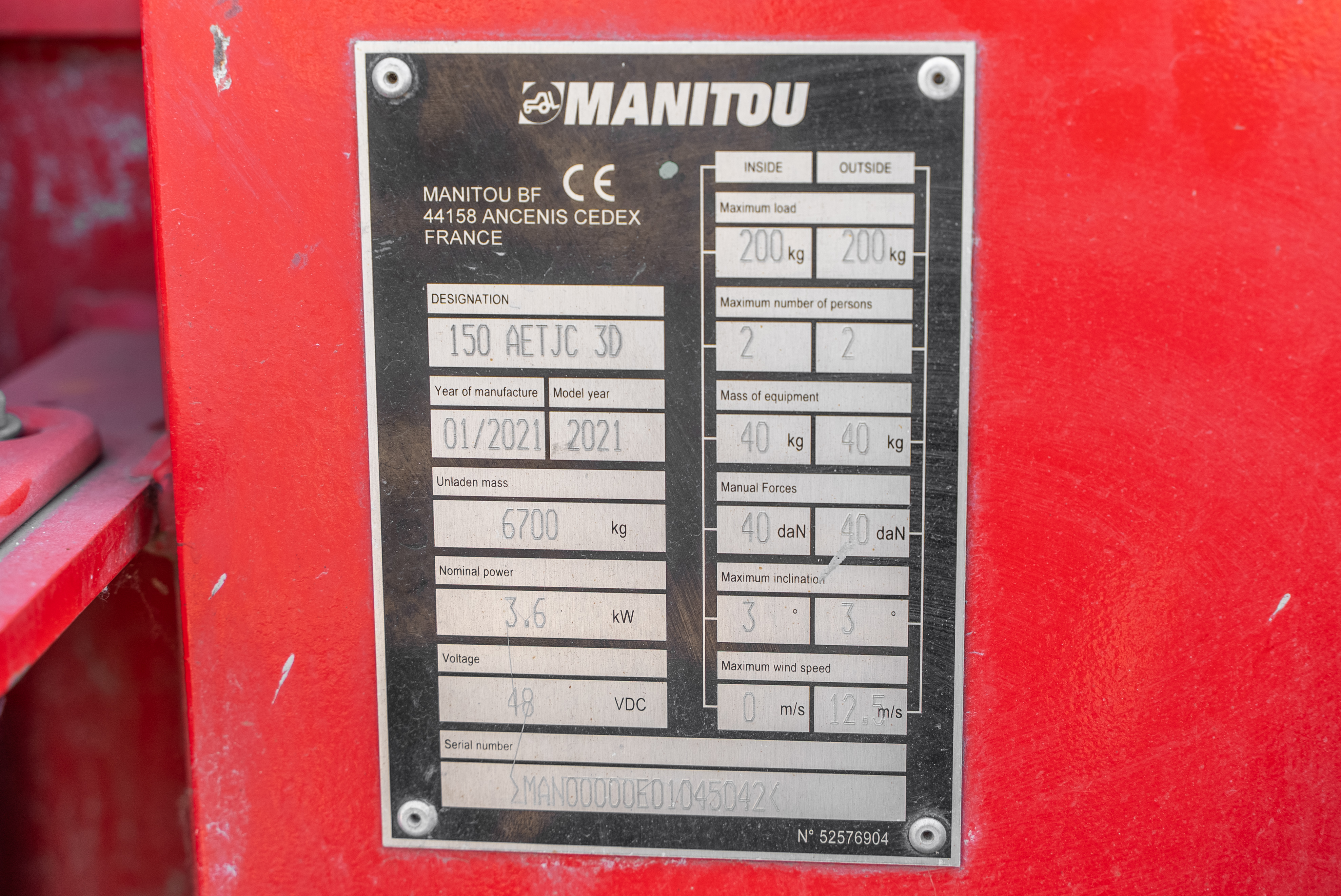 AETJ 150 COMPACT - Identification plate