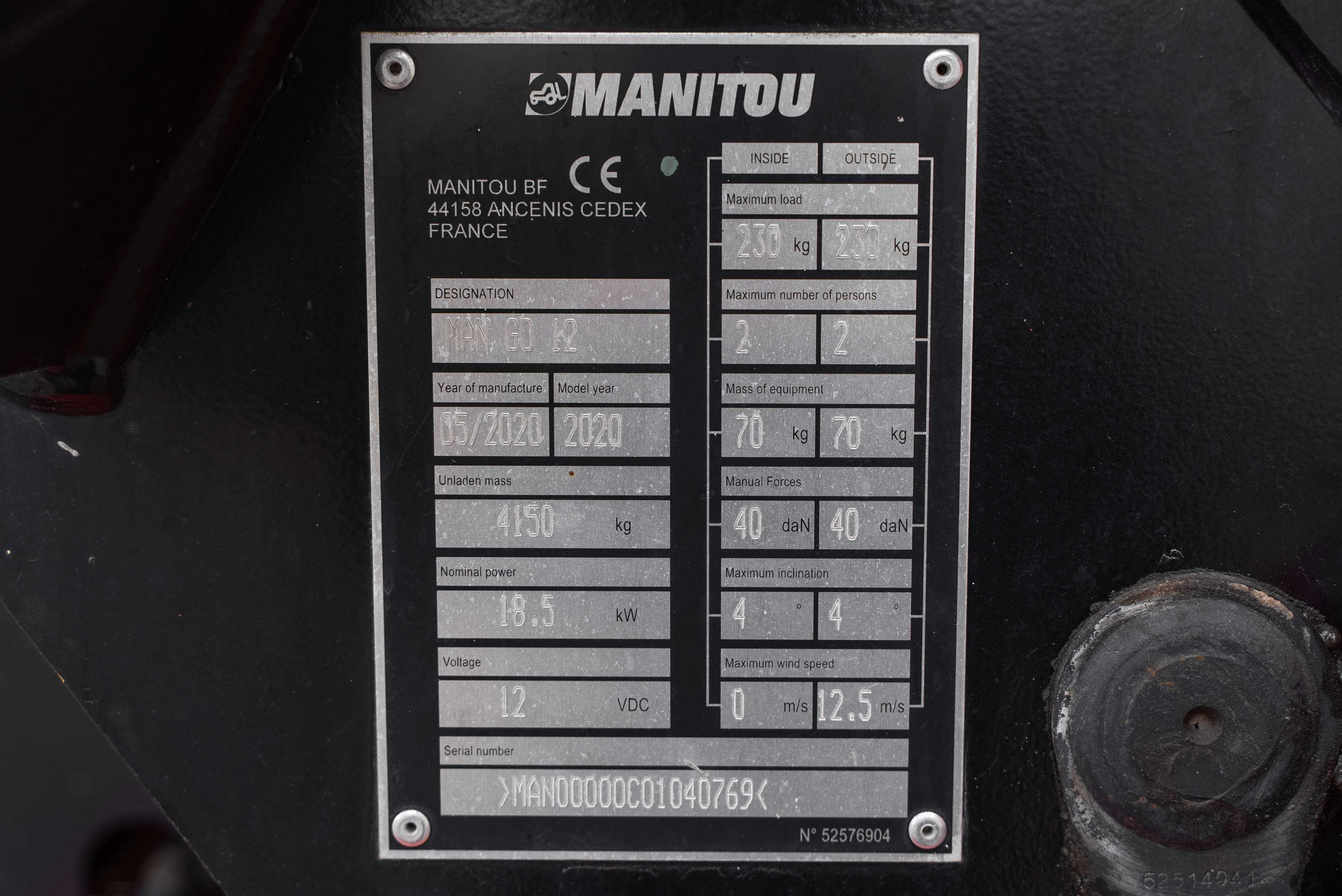 MAN GO 12 - Identification plate