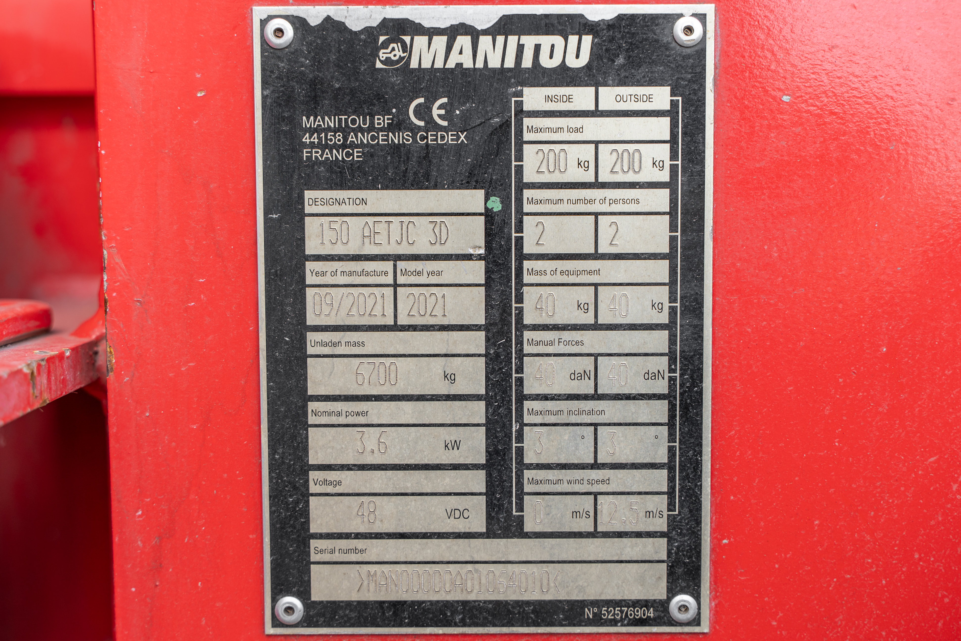 AETJC 150 3D - Identification plate