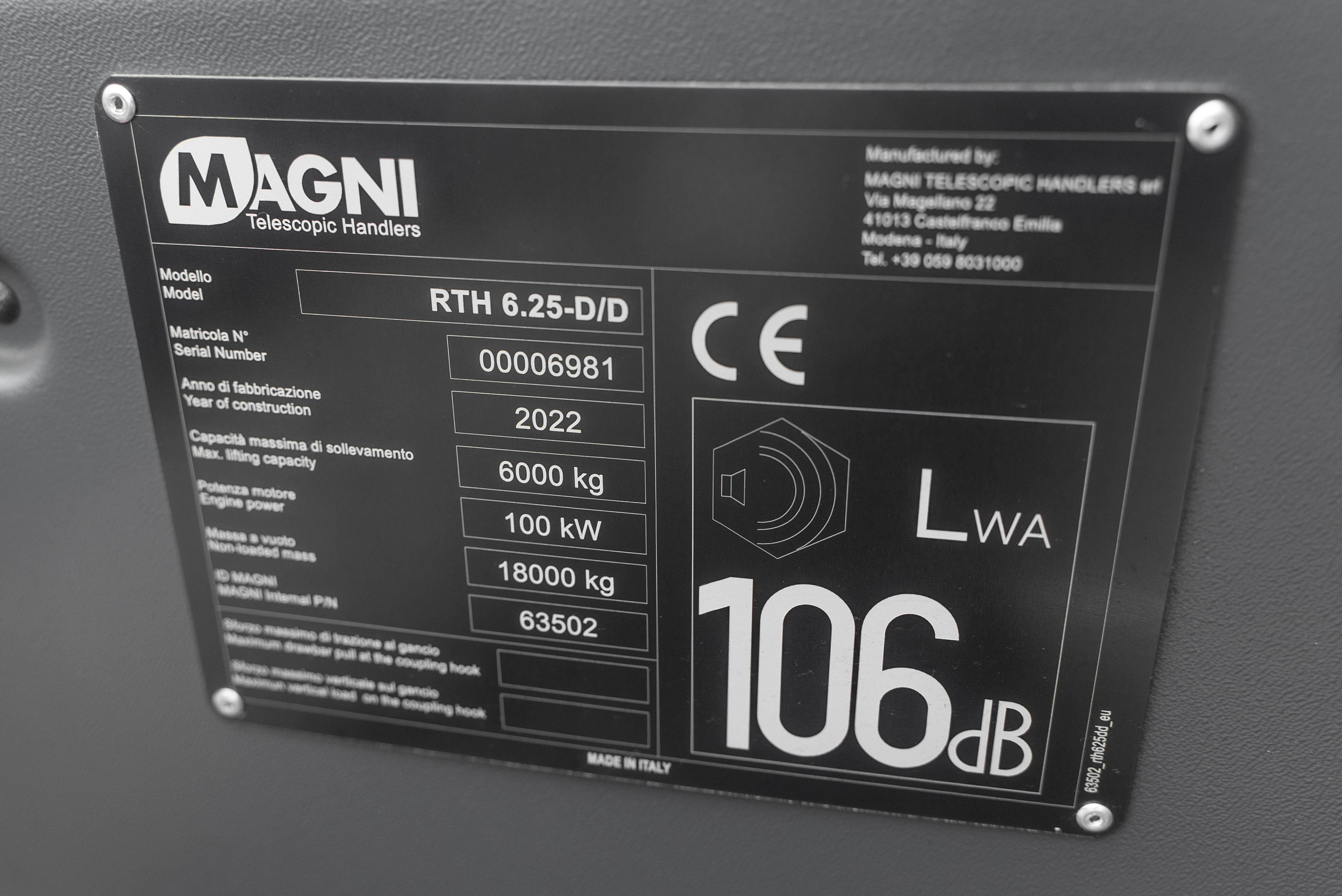 RTH 6.25 - Identification plate