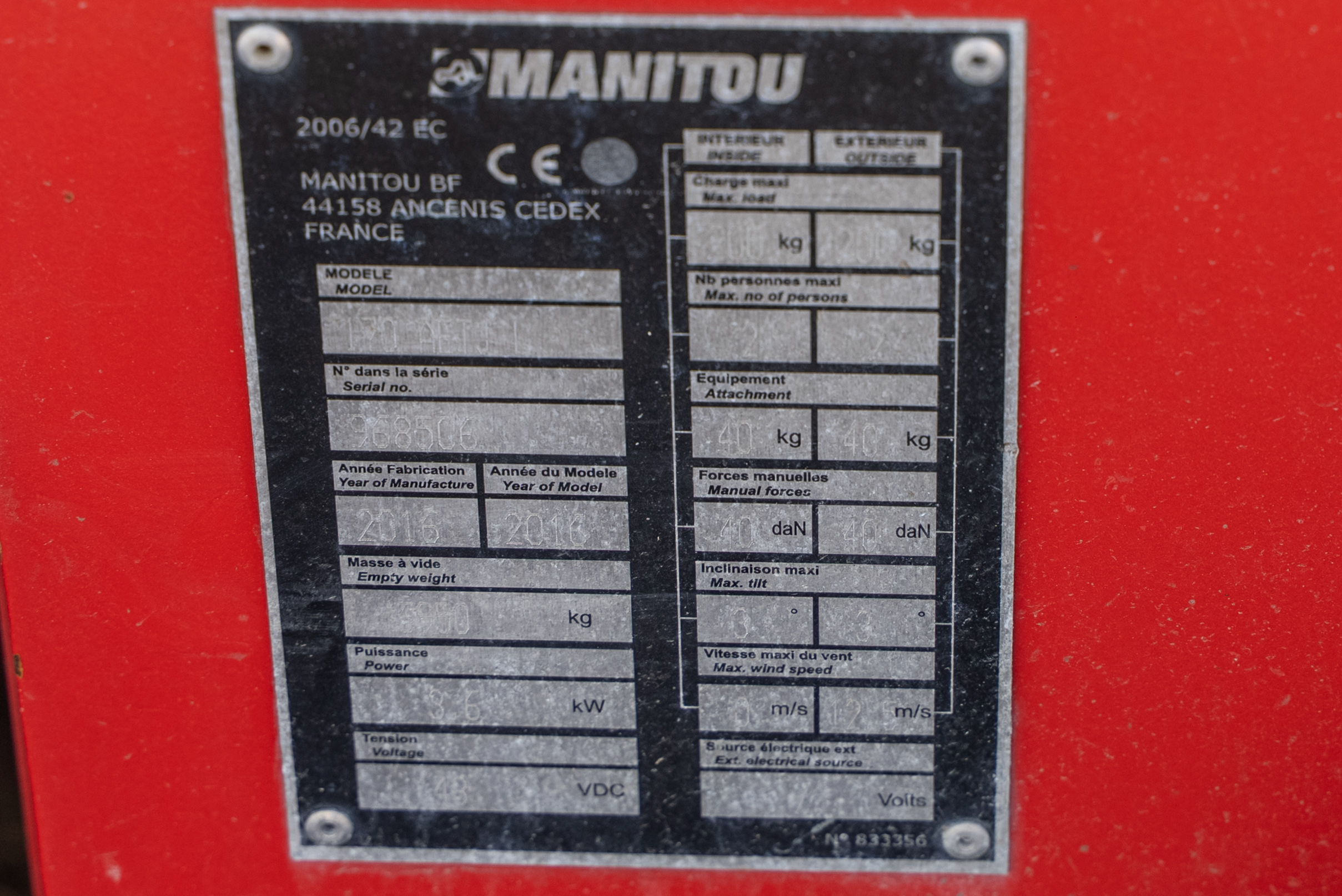 AETJL 170 - Identification plate