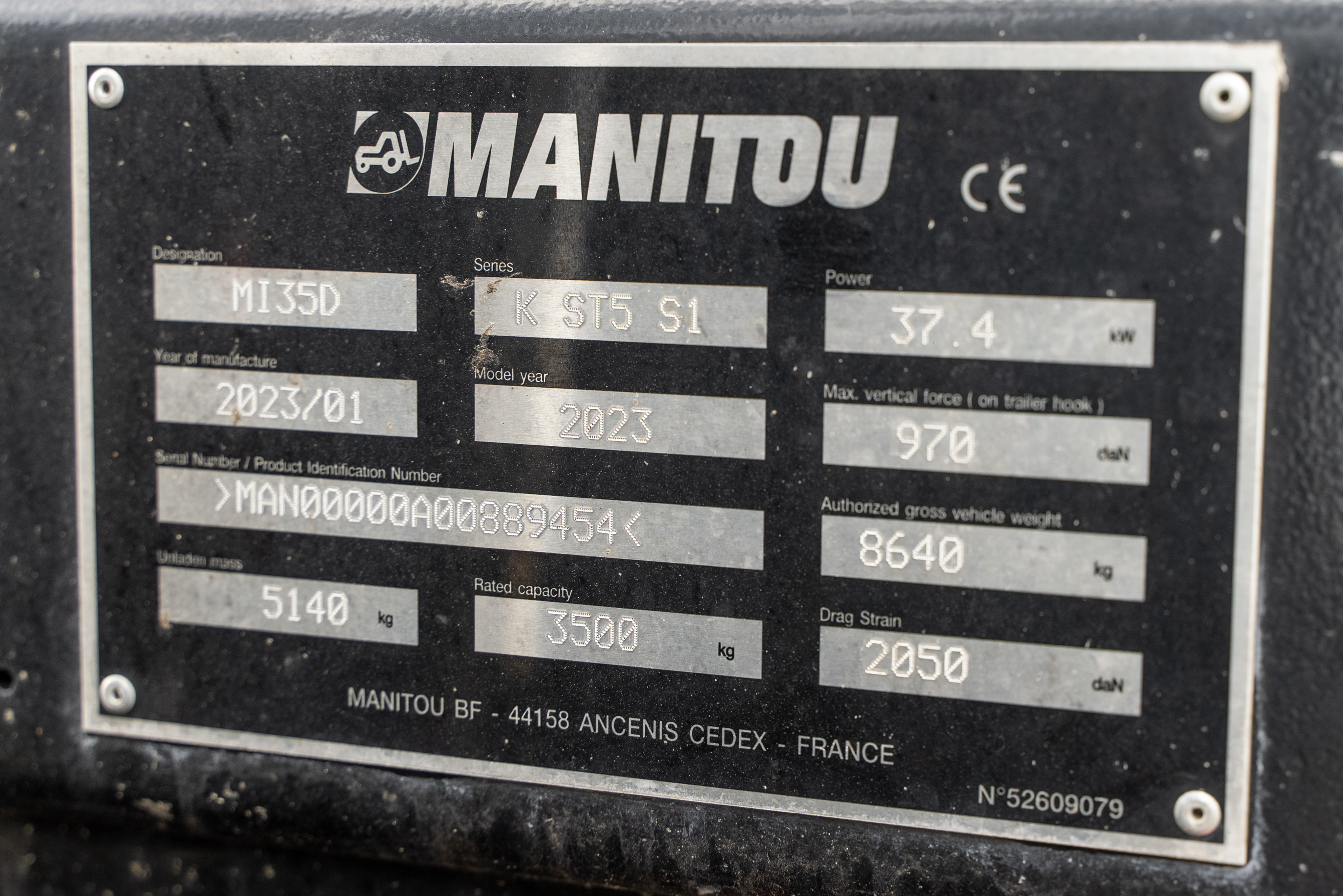 Manitou - Chariots élévateurs - MI 35 D K ST5 S1 - Plaque signalétique