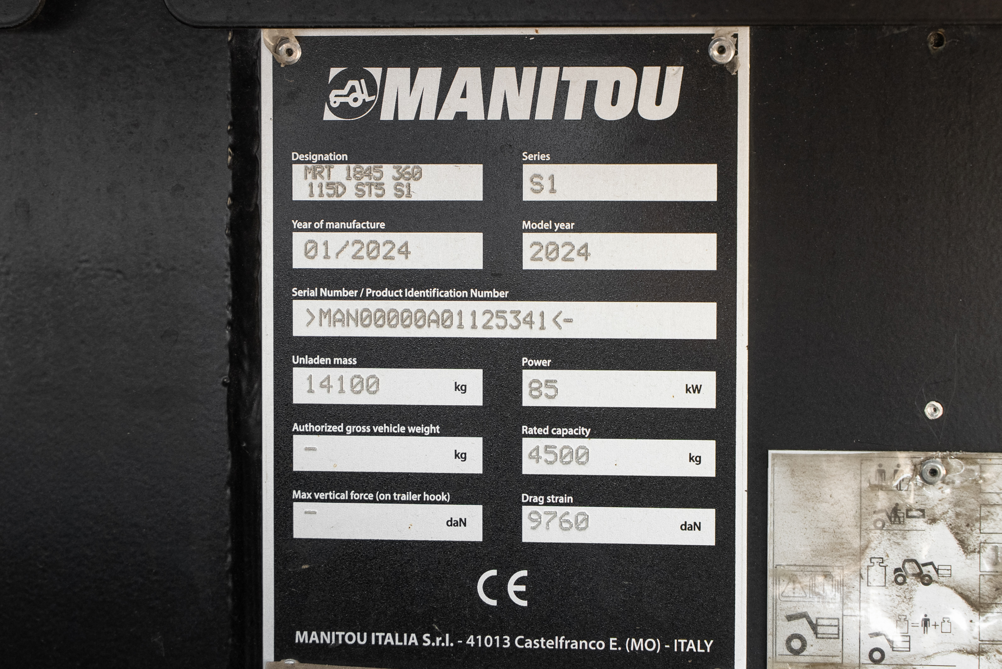 MRT 1845 360 115D ST5 S1 - Identification plate