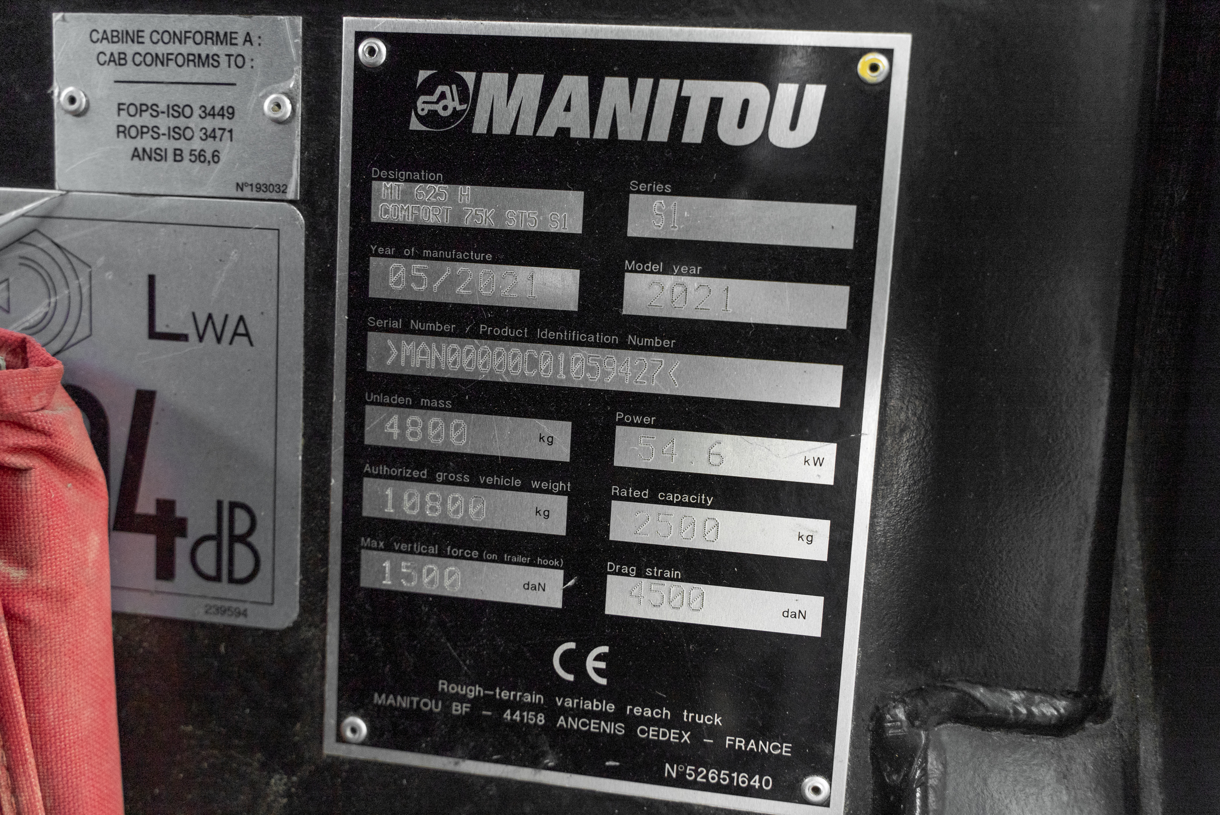 Manitou - Télescopiques - MT 625 H COMFORT 75K ST5 S1 - Plaque signalétique