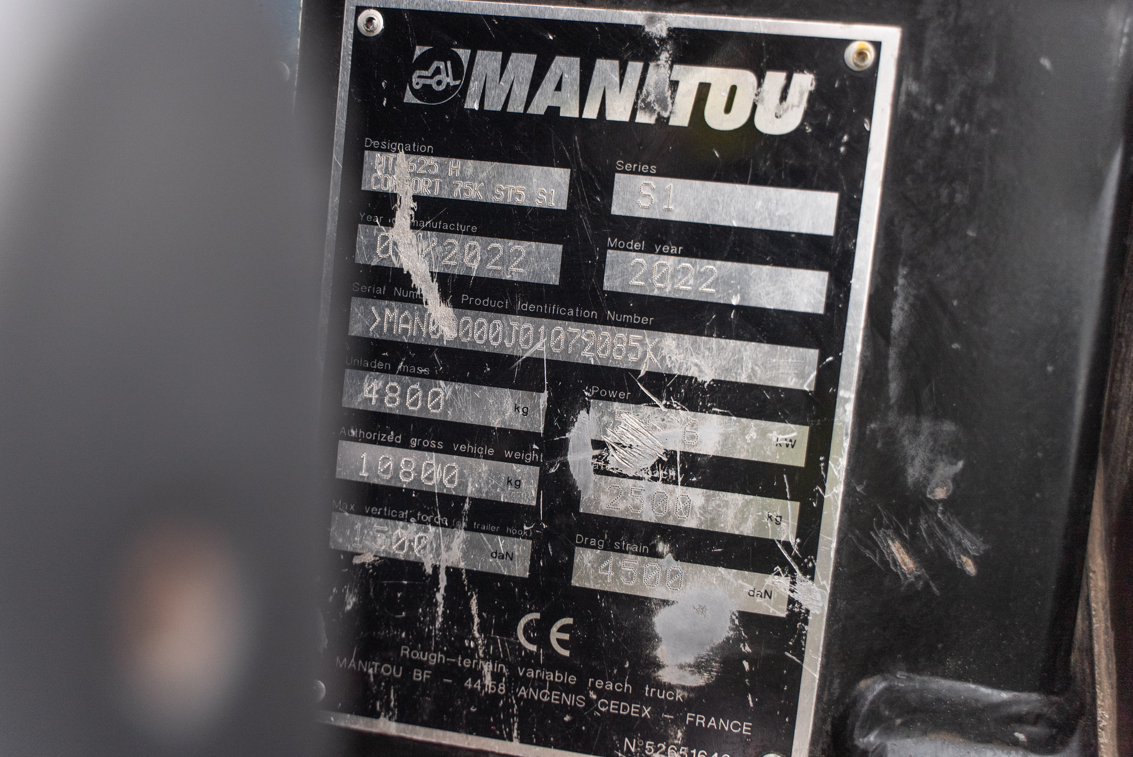 Manitou - Telehandlers - MT 625 H COMFORT 75K ST5 S1 - Identification plate