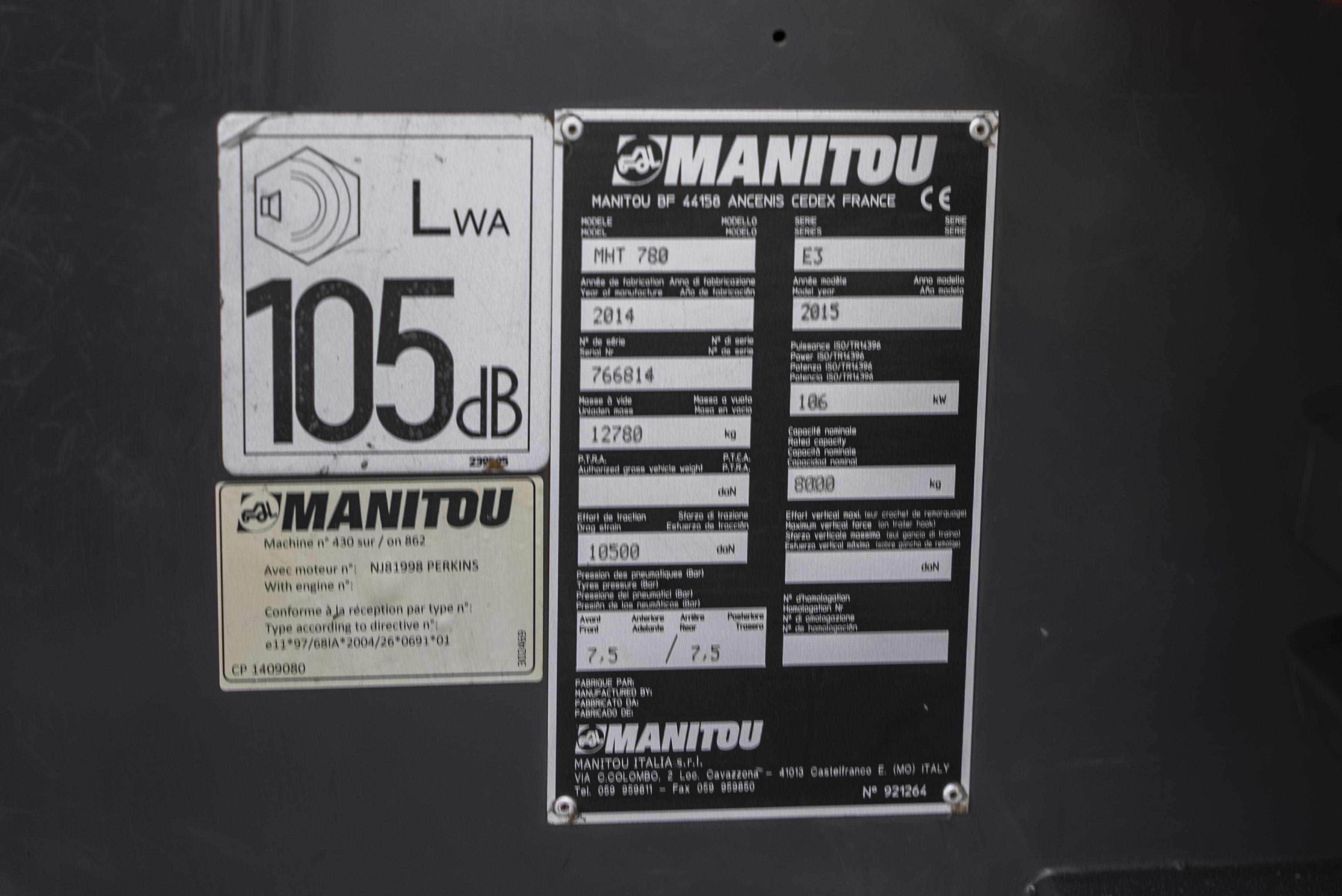 MHT 780 L EVOLUTION E3 - Identification plate