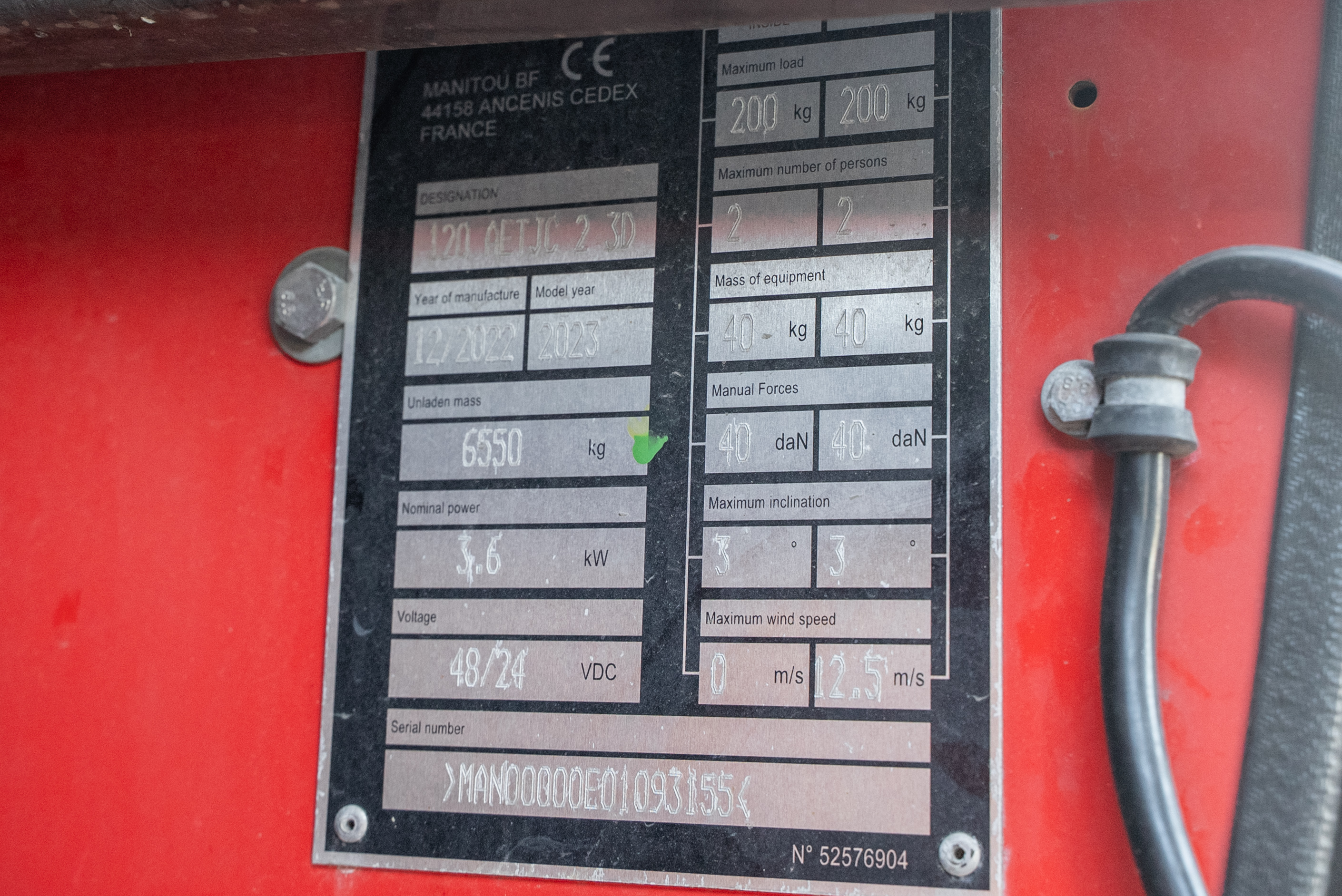 Manitou - Hoogwerkers - AETJ 120 COMPACT 2 3D - Typeplaat