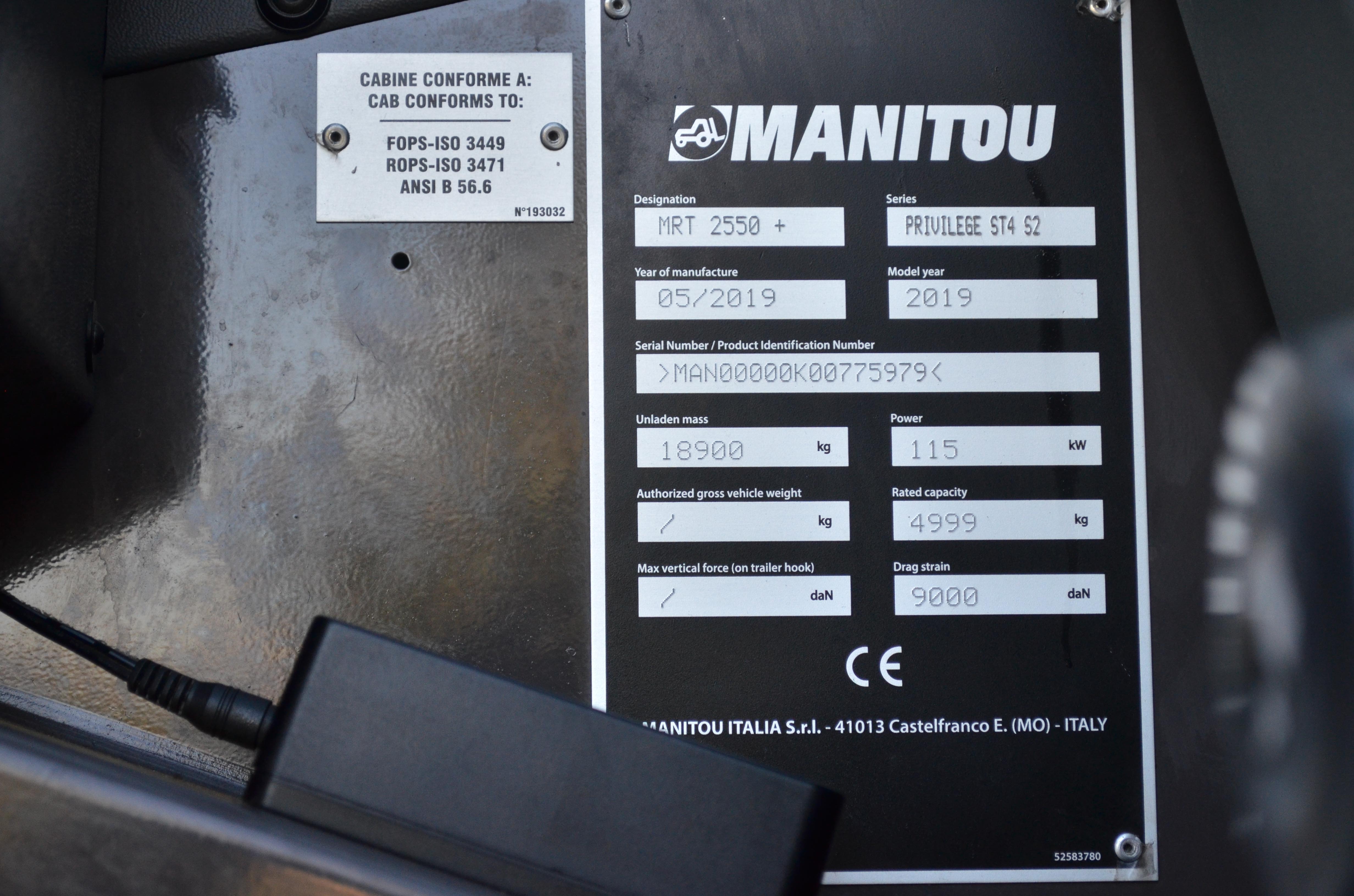 Manitou - Telehandlers - MRT 2550 PRIV+ ST4 S2 - Identification plate
