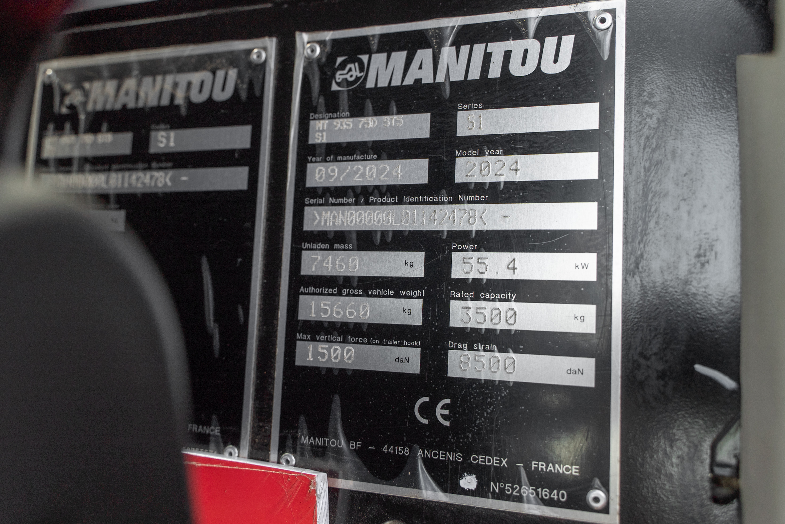 Manitou - Telehandlers - MT 935 75D ST5 S1 - Identification plate