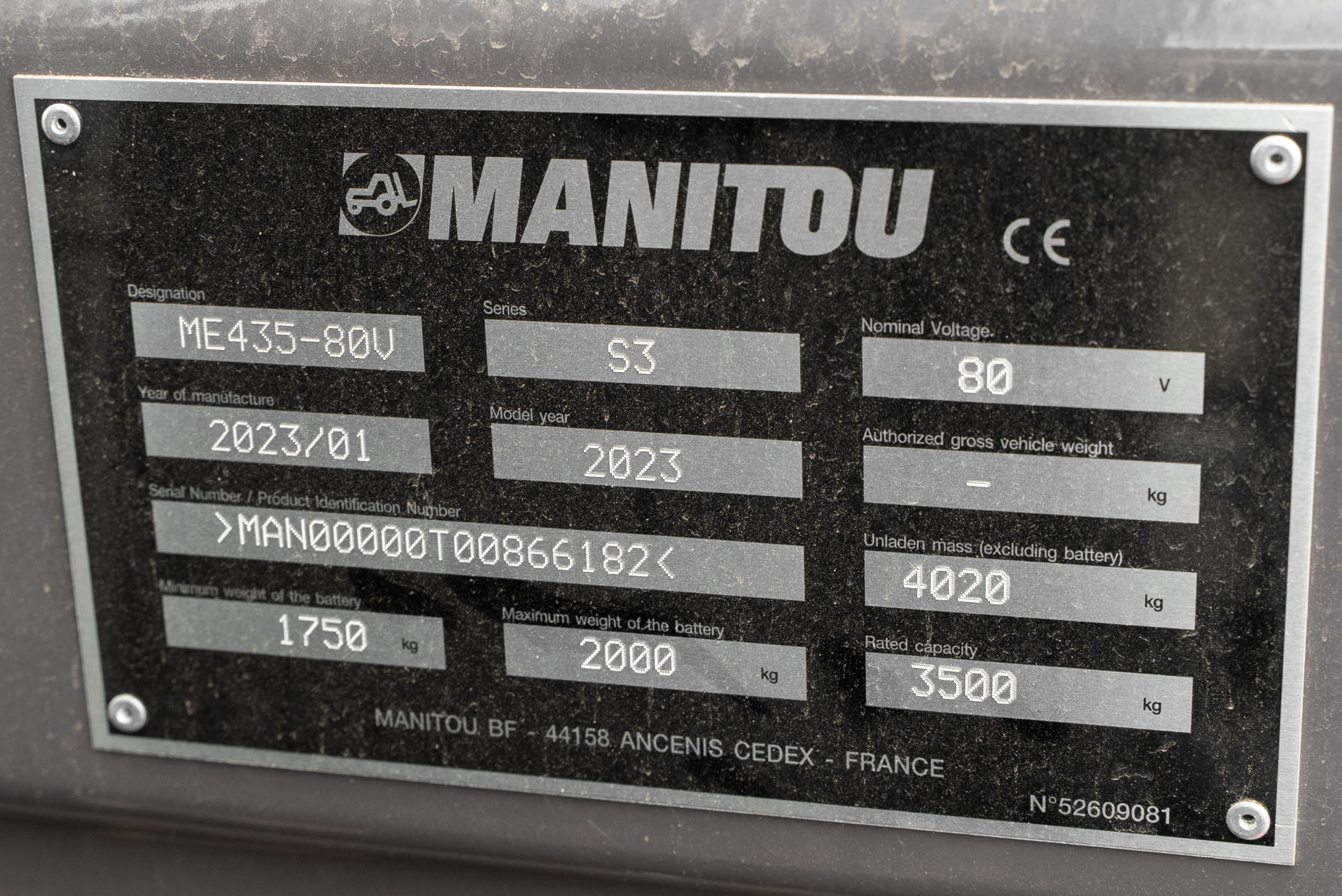 Manitou - Heftrucks - ME 435 80V S3 - Typeplaat