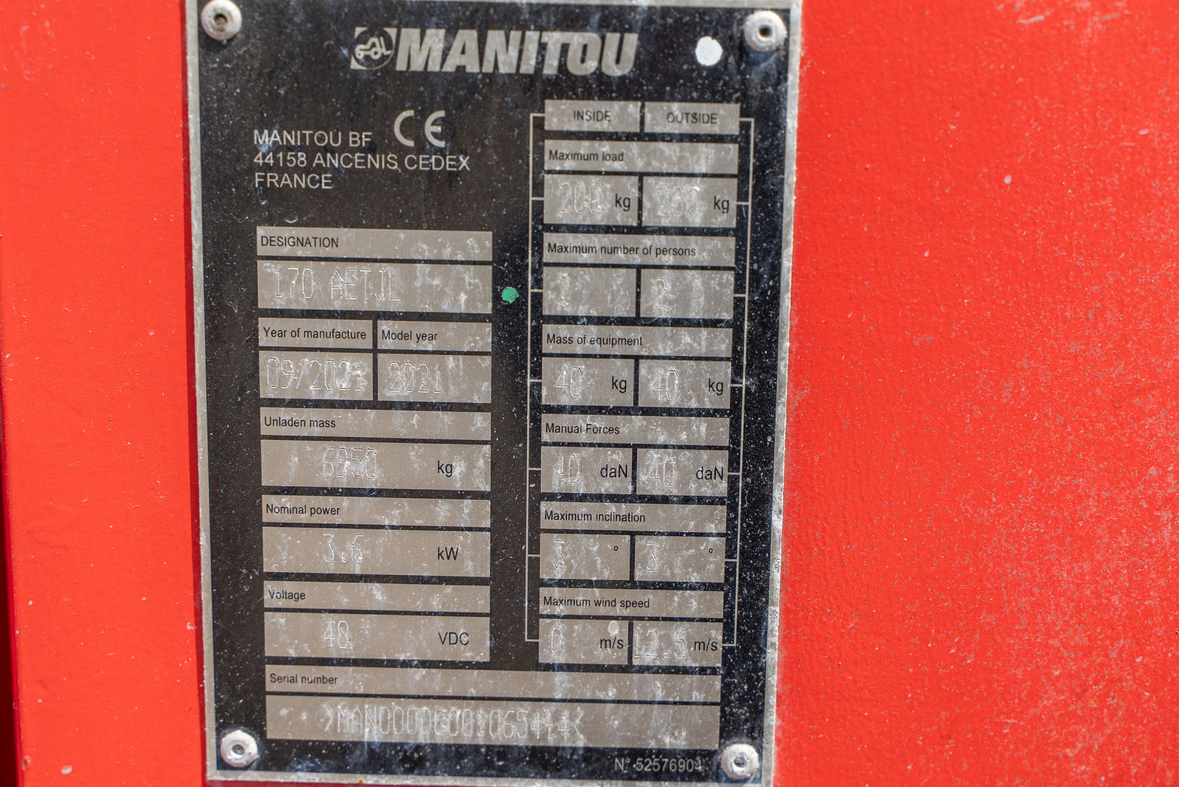 AETJL 170 - Identification plate