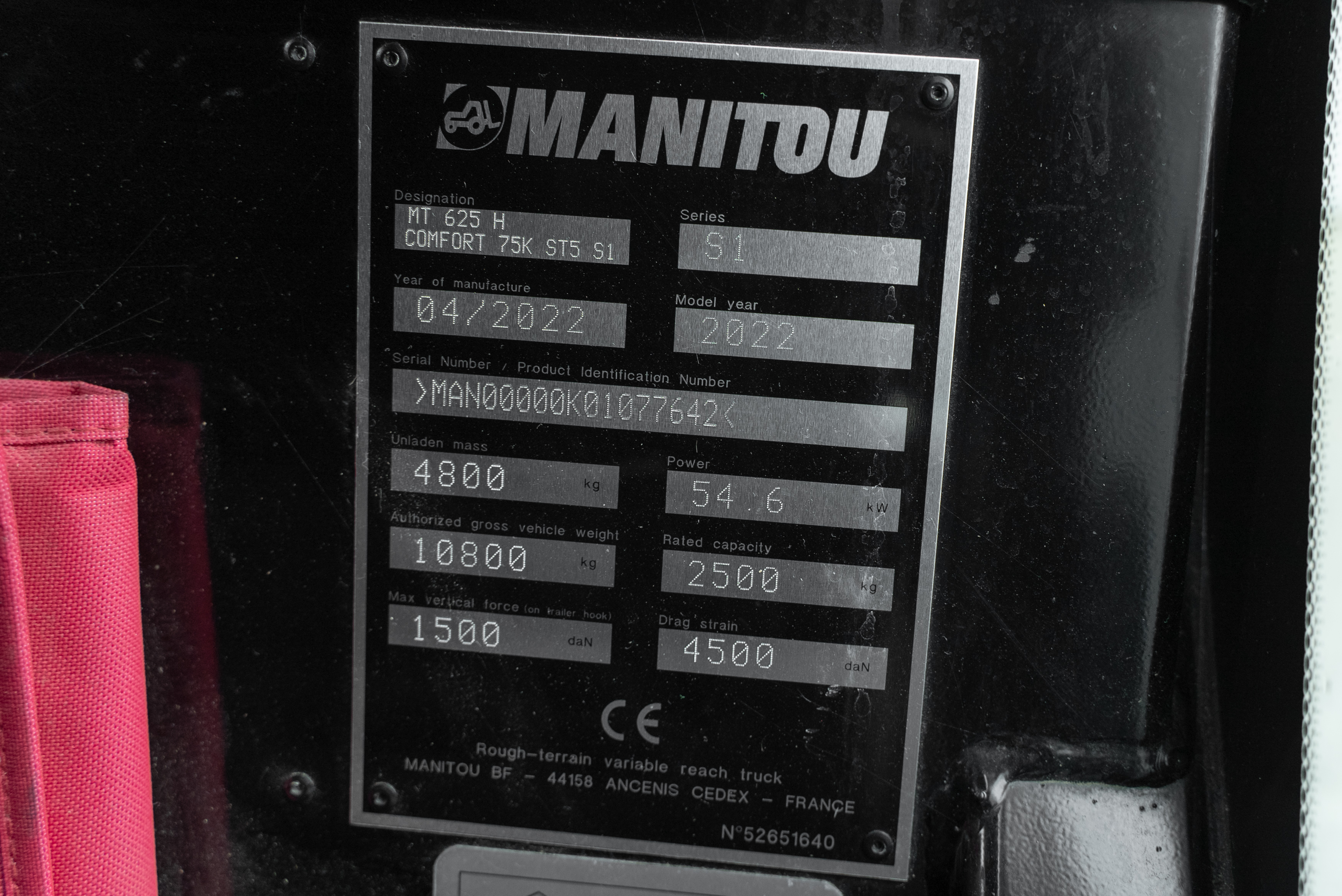 Manitou - Telehandlers - MT 625 H COMFORT 75K ST5 S1 - Identification plate