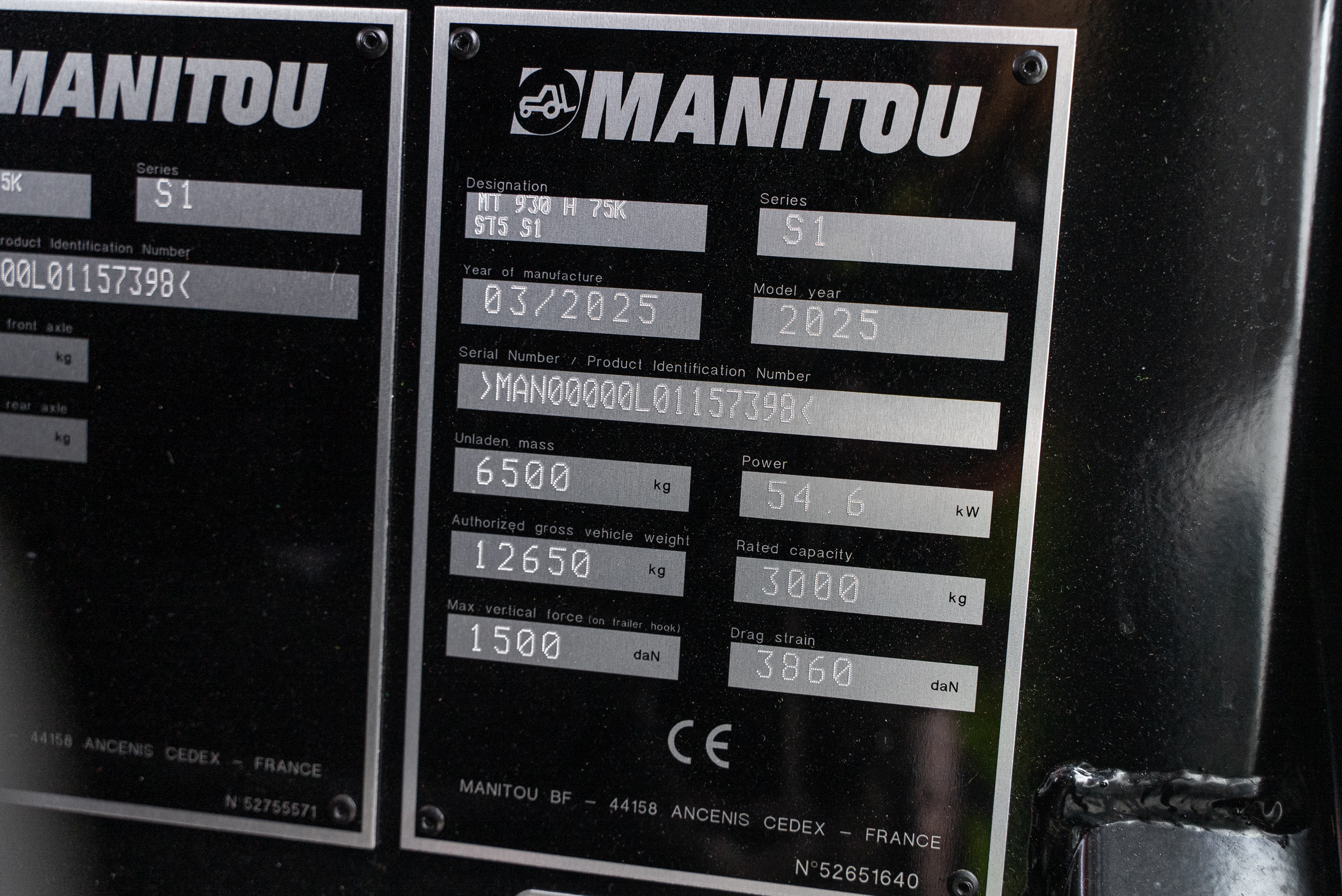 Manitou - Verreikers - MT 930 H 75K ST5 S1 - Typeplaat