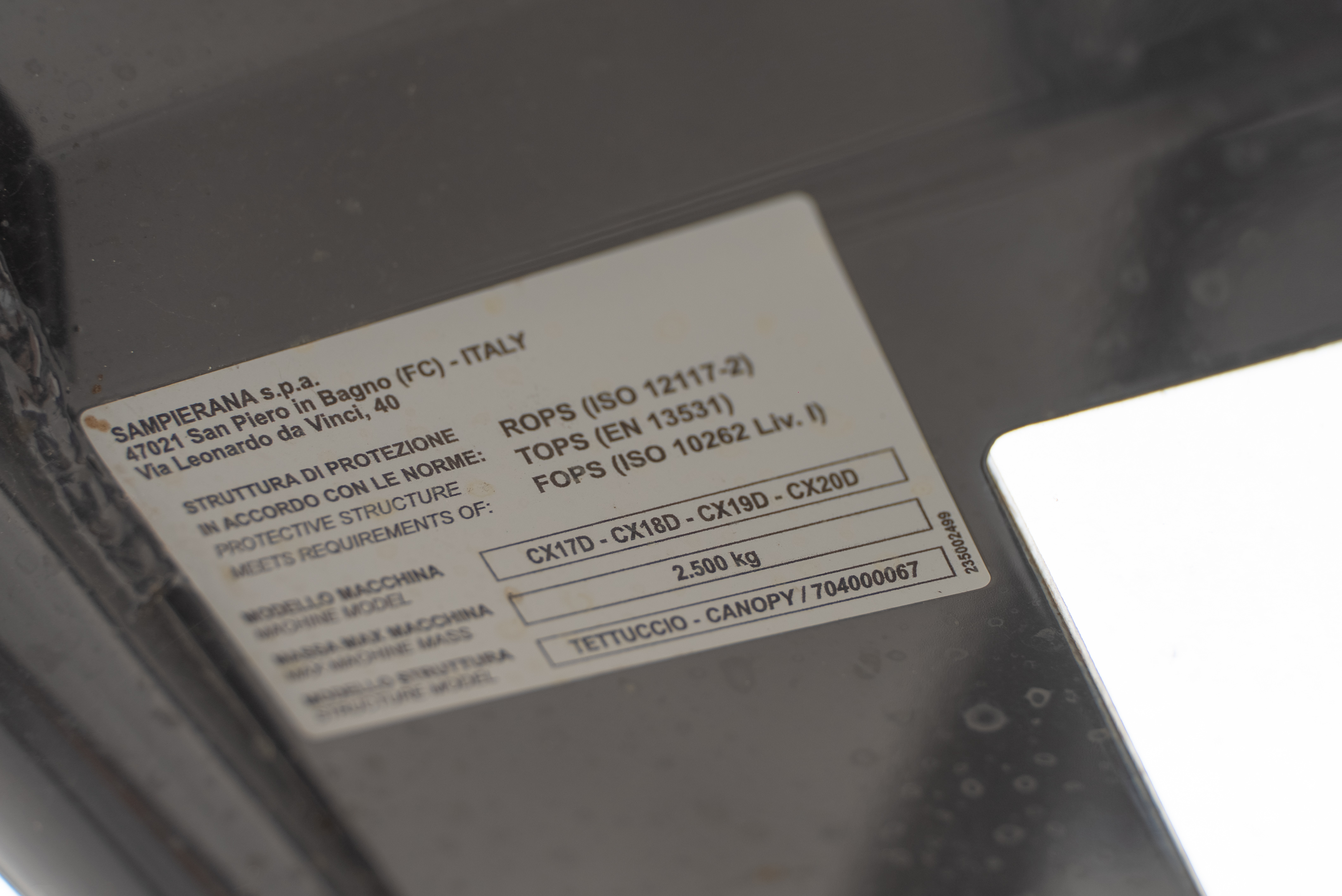 CX 17 D  - Identification plate
