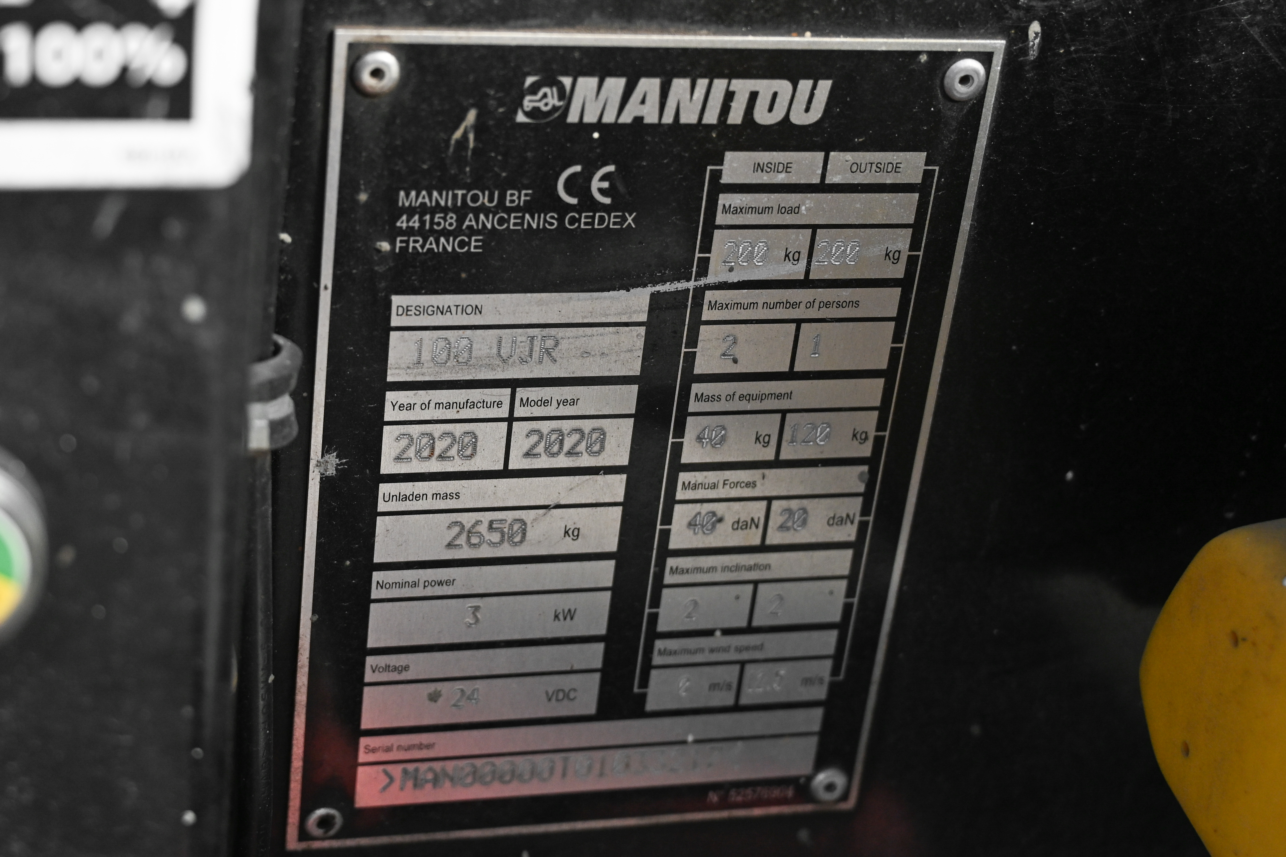 VJR 100 EVOLUTION - Identification plate
