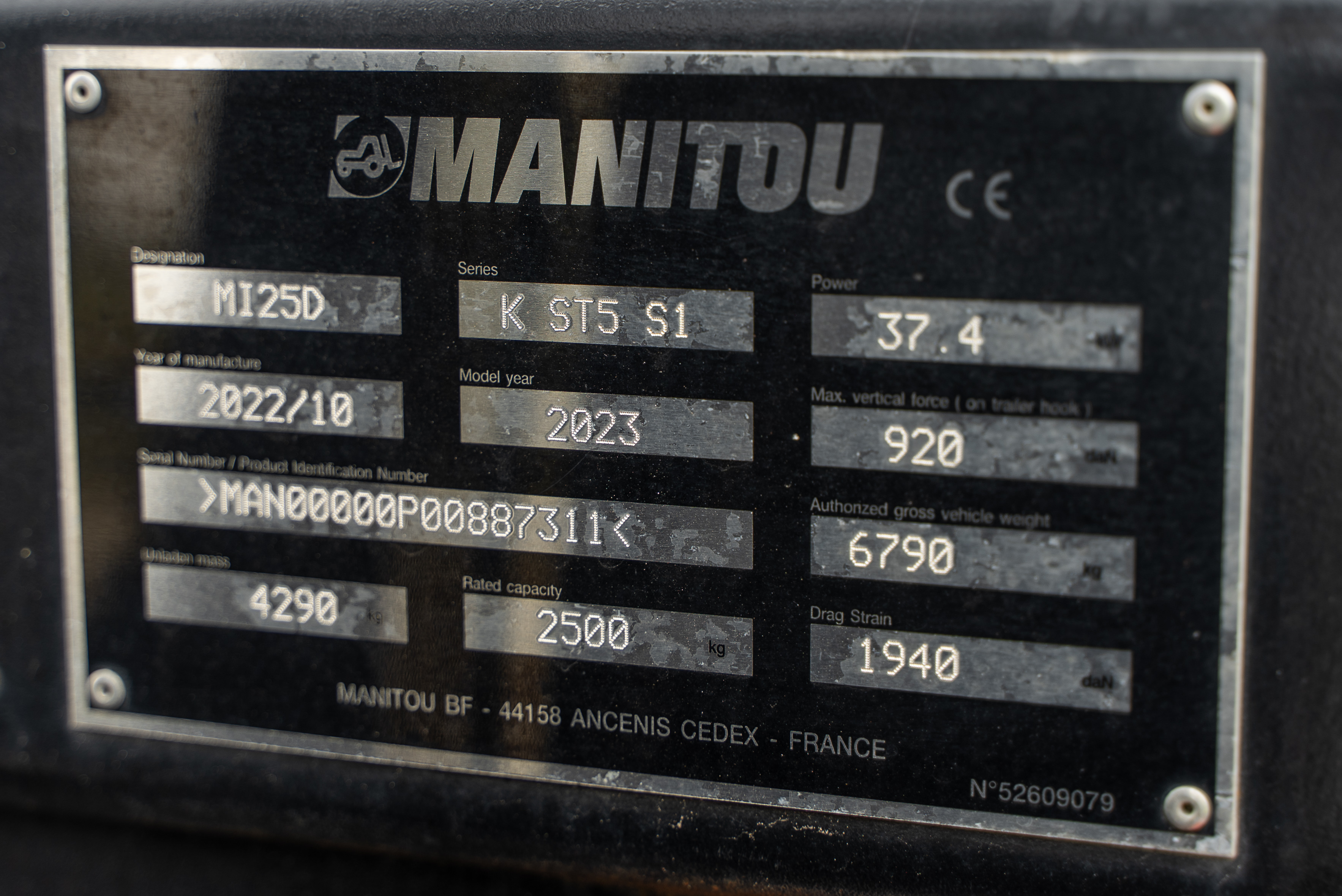Manitou - Chariots élévateurs - MI 25 D K ST5 S1 - Plaque signalétique
