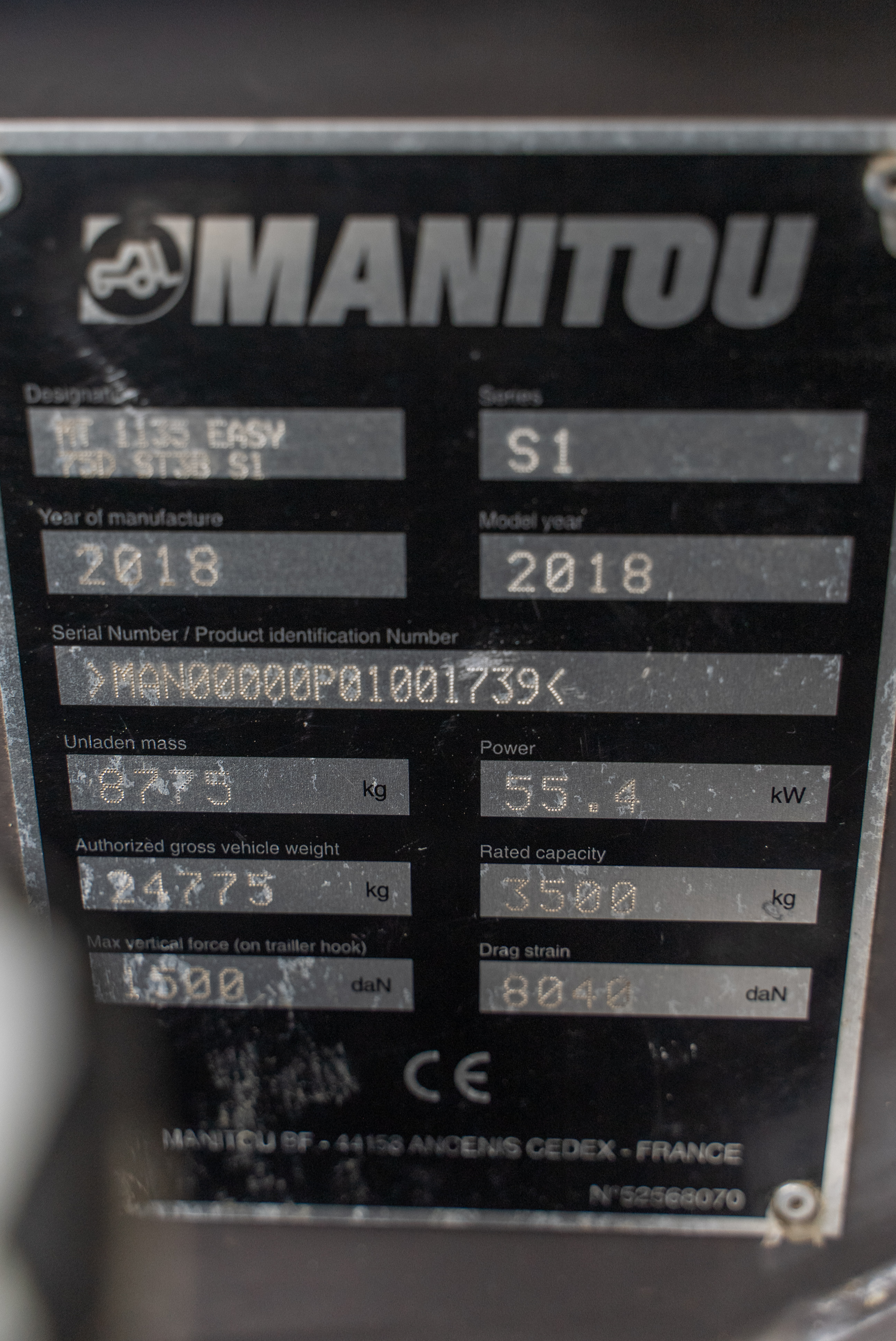 MT 1135 EASY 75D ST3B S1 - Identification plate