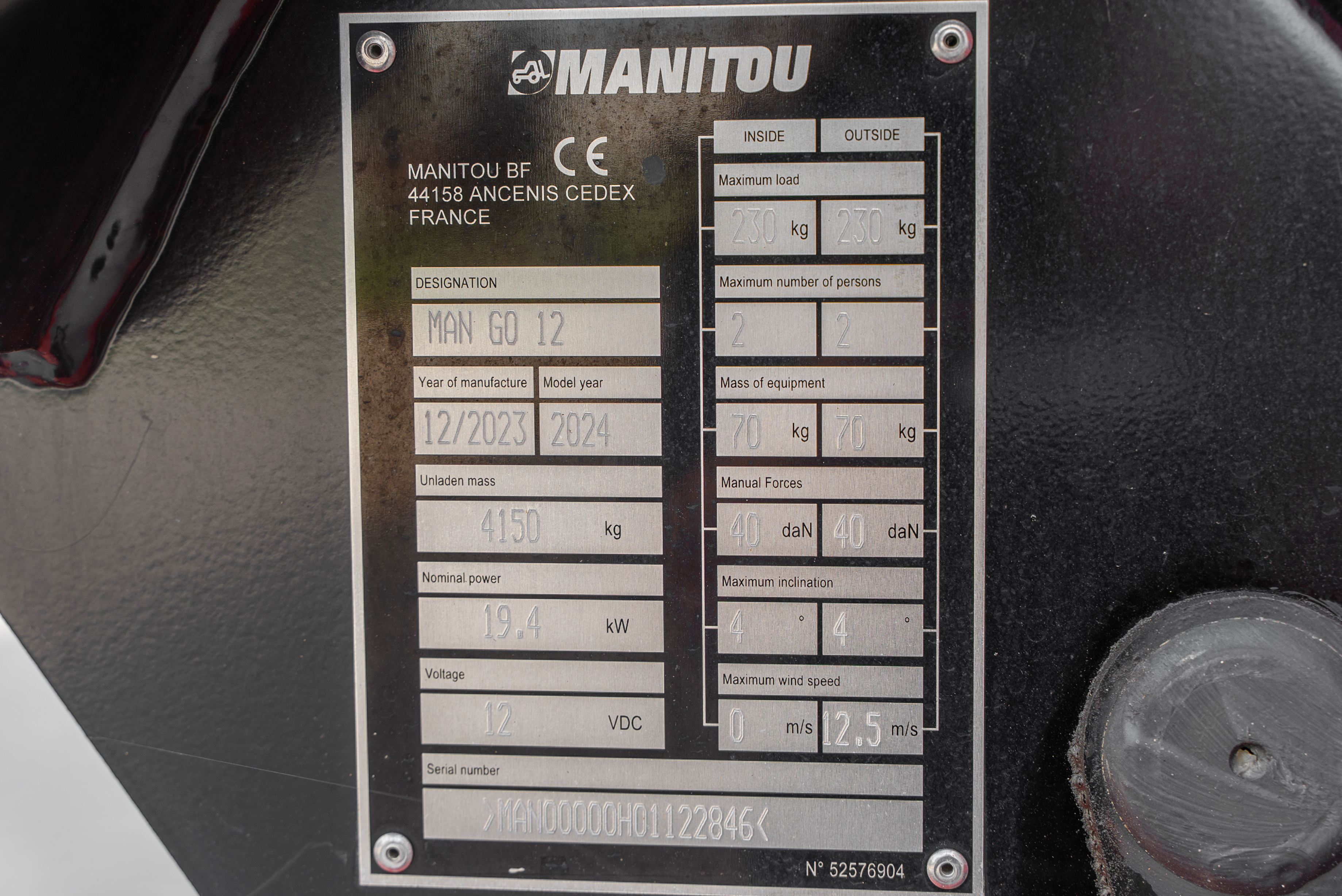 MAN GO 12 - Identification plate