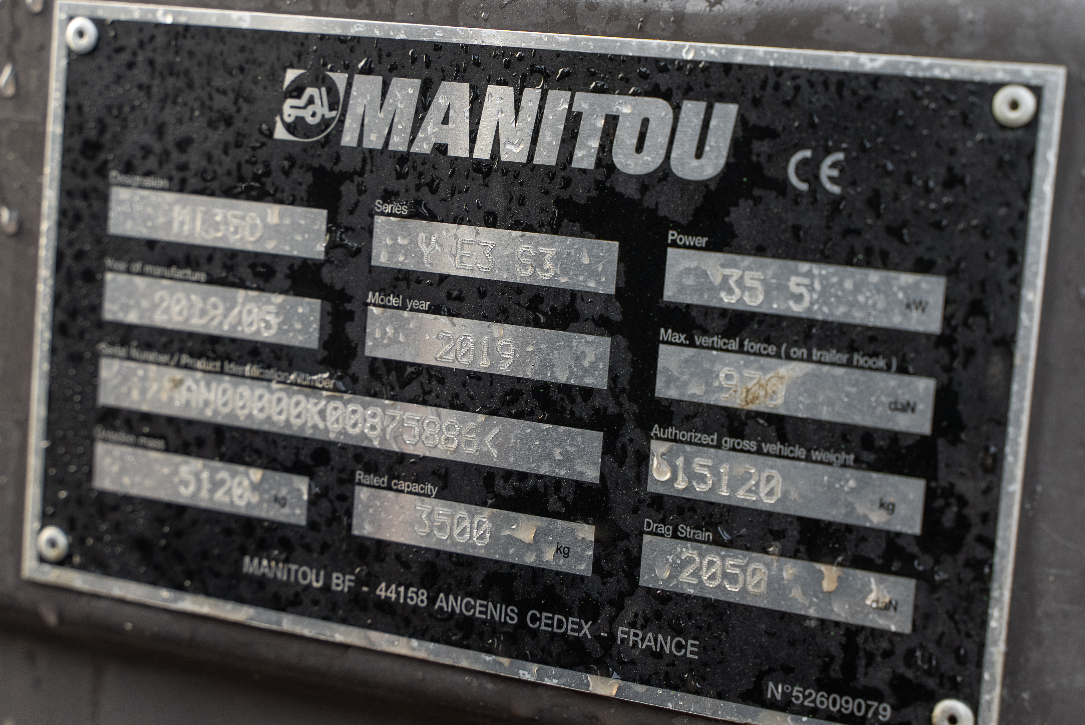 Manitou - Forklifts - MI 35 D Y E3 S3 - Identification plate