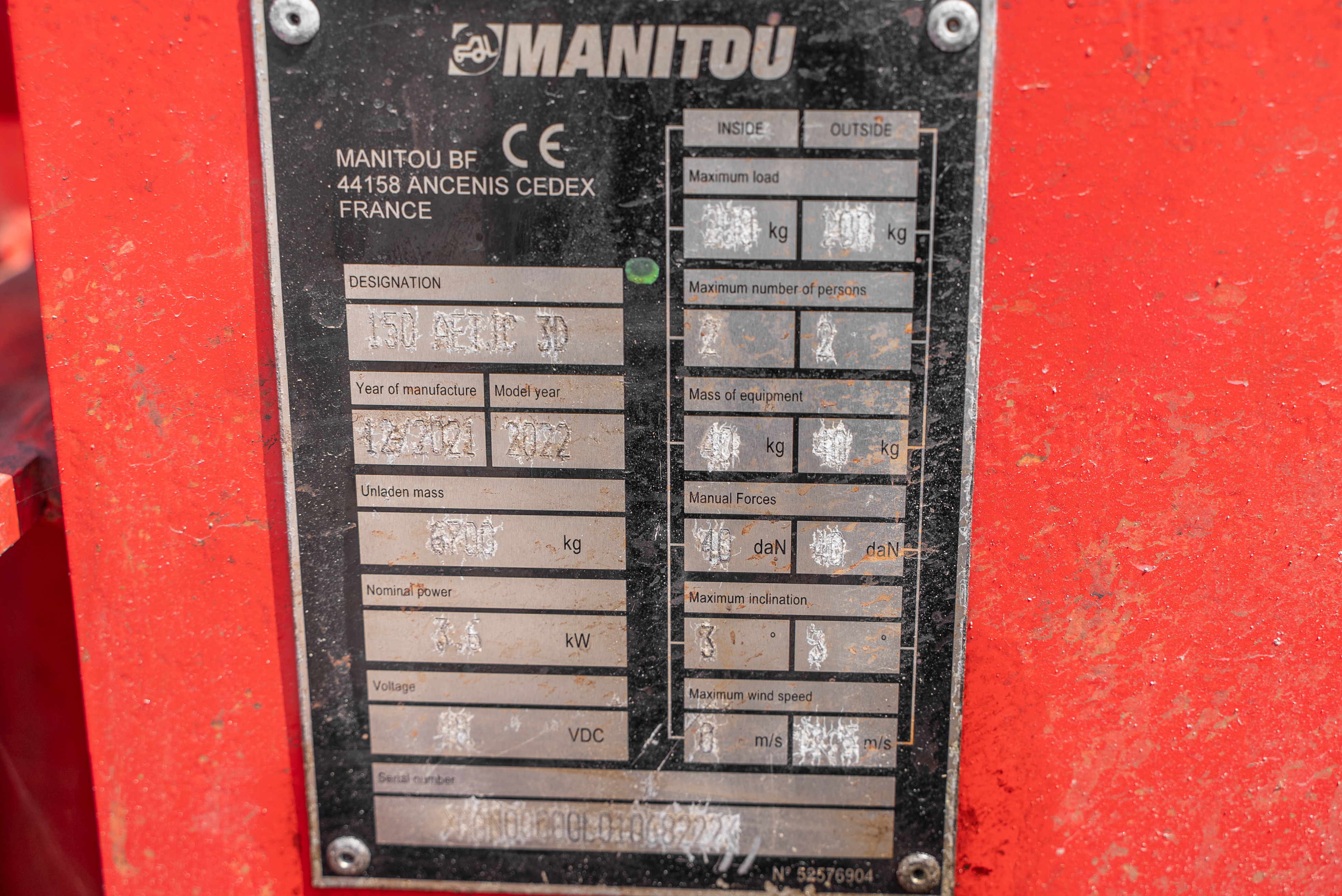 AETJC 150 3D - Identification plate