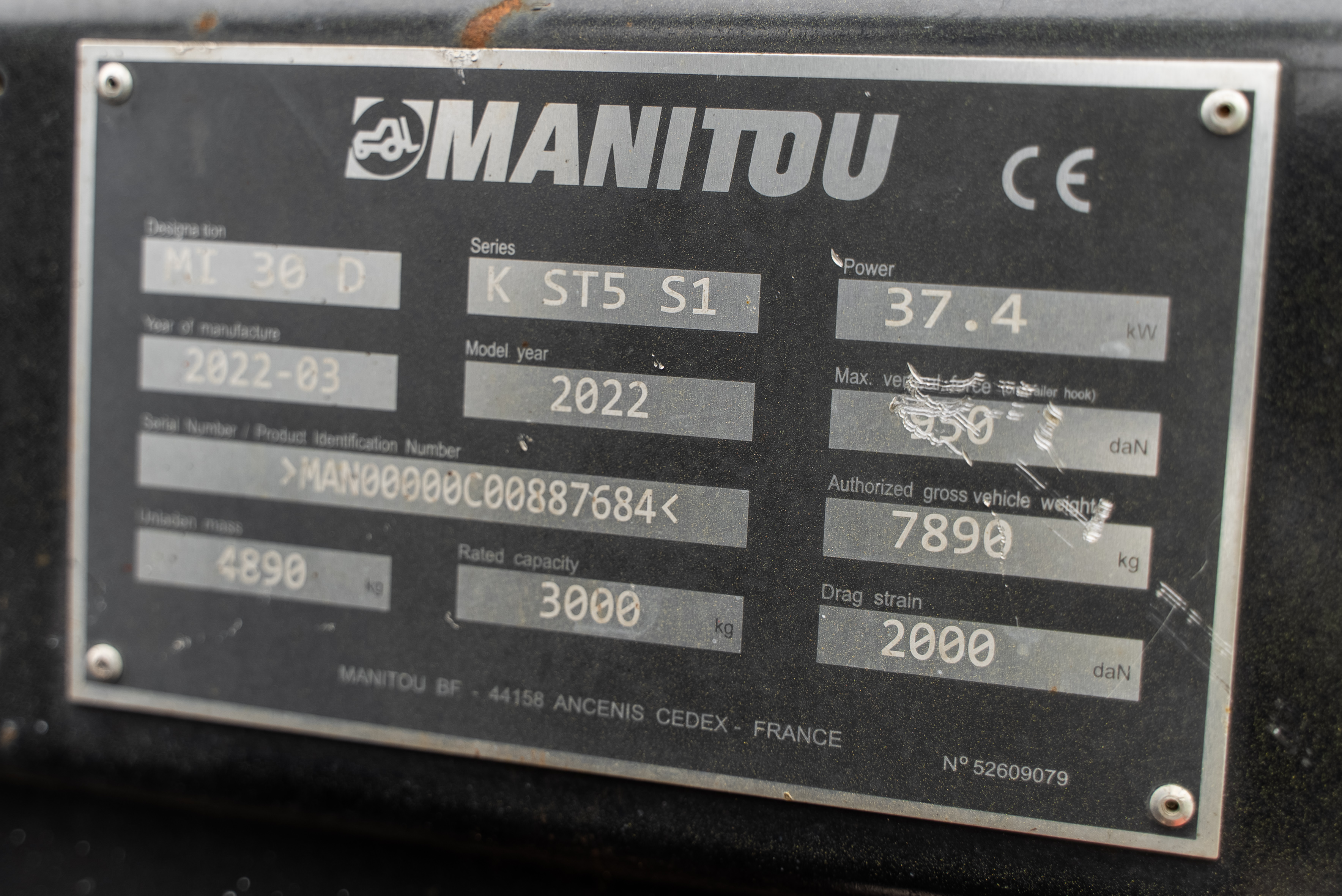 Manitou - Chariots élévateurs - MI 30 D K ST5 S1 - Plaque signalétique