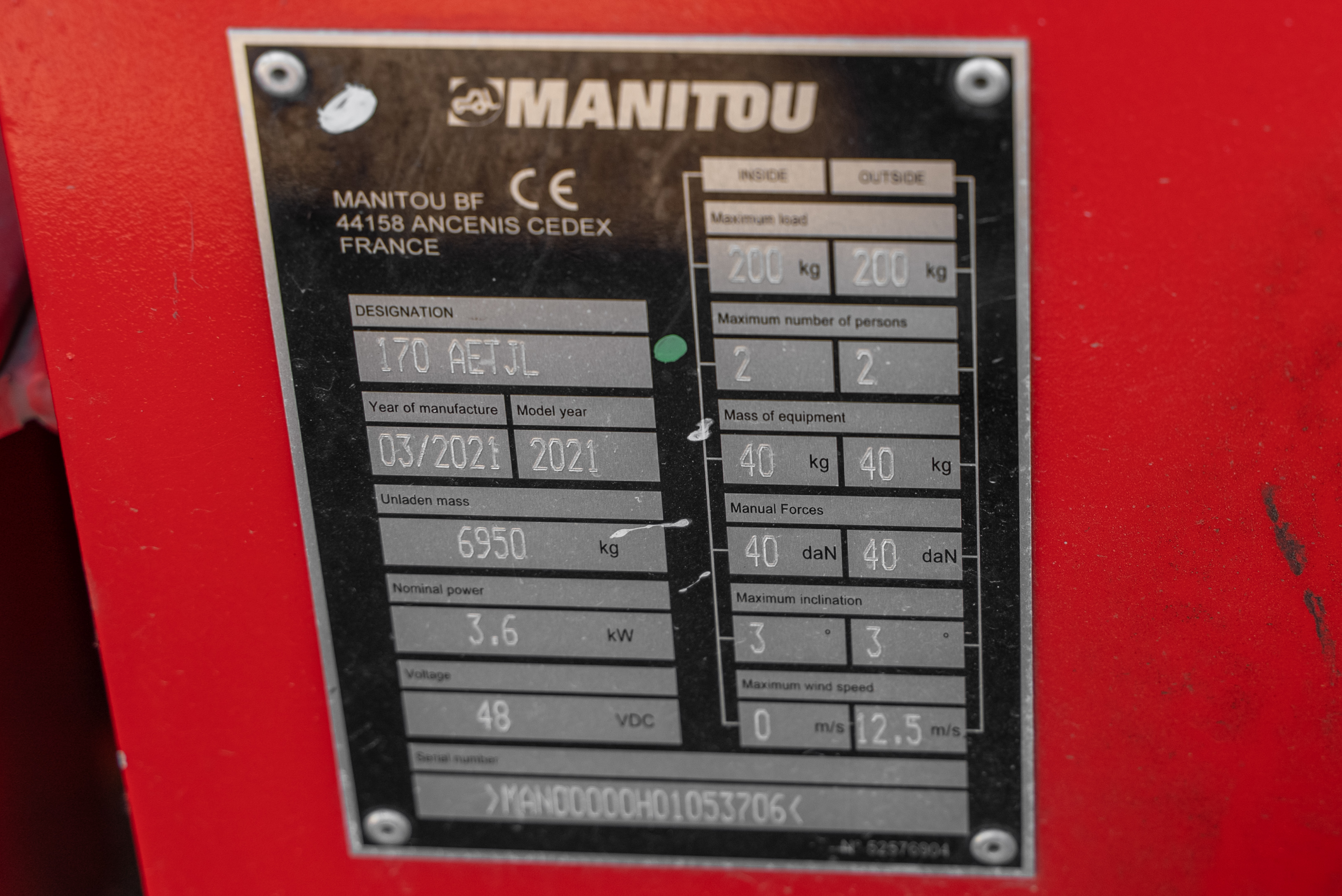 AETJL 170 - Identification plate