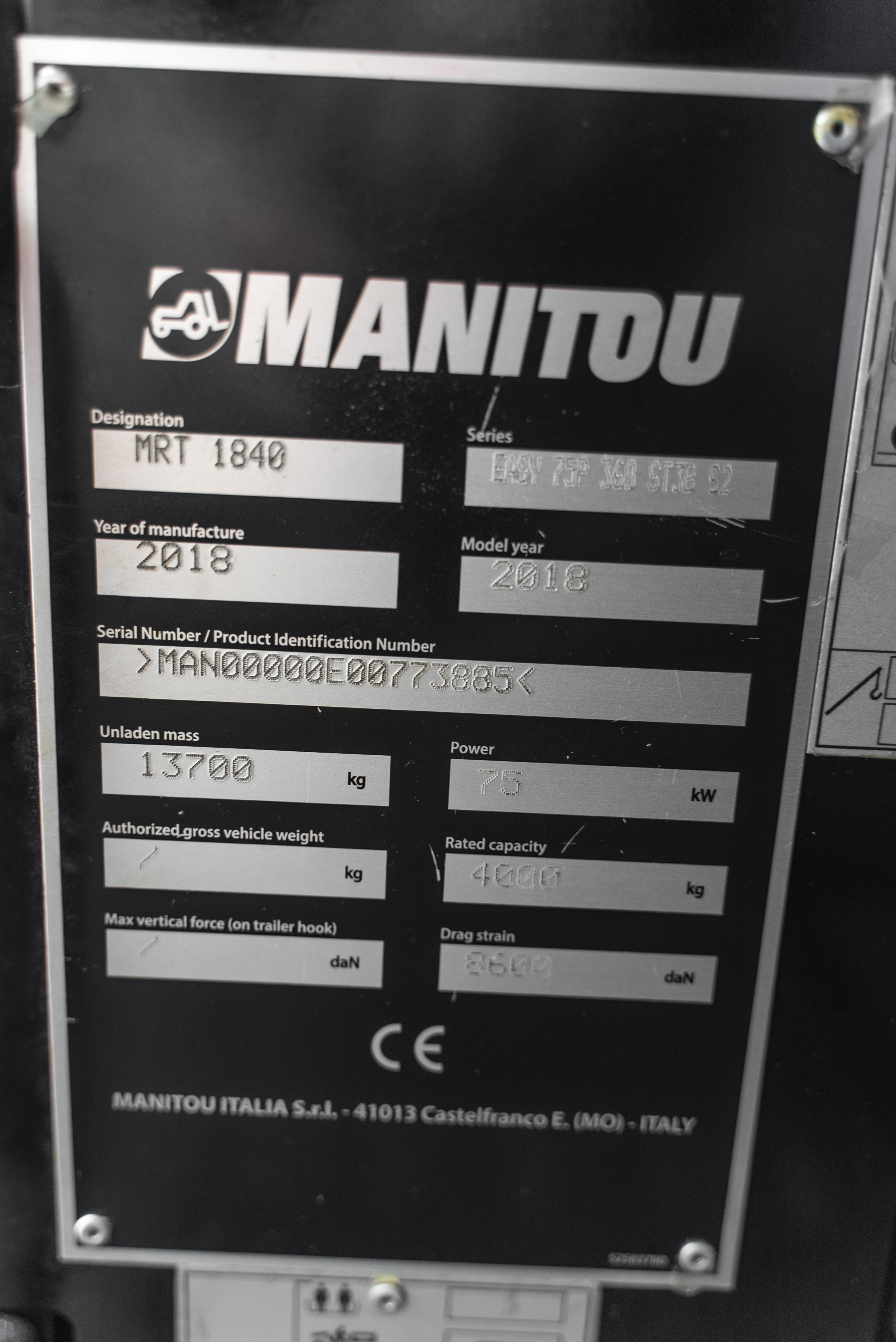 MRT 1840 EASY 75P 360 ST3B S2 - Identification plate