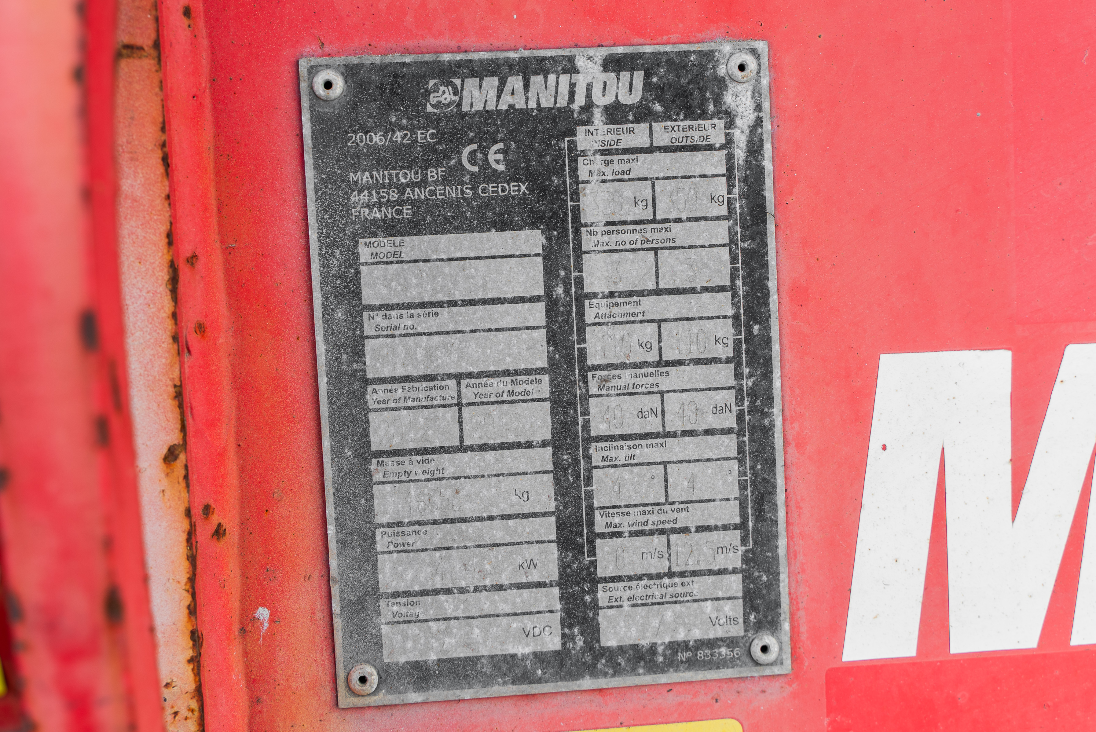 Manitou - Hoogwerkers - TJ 280 - Typeplaat