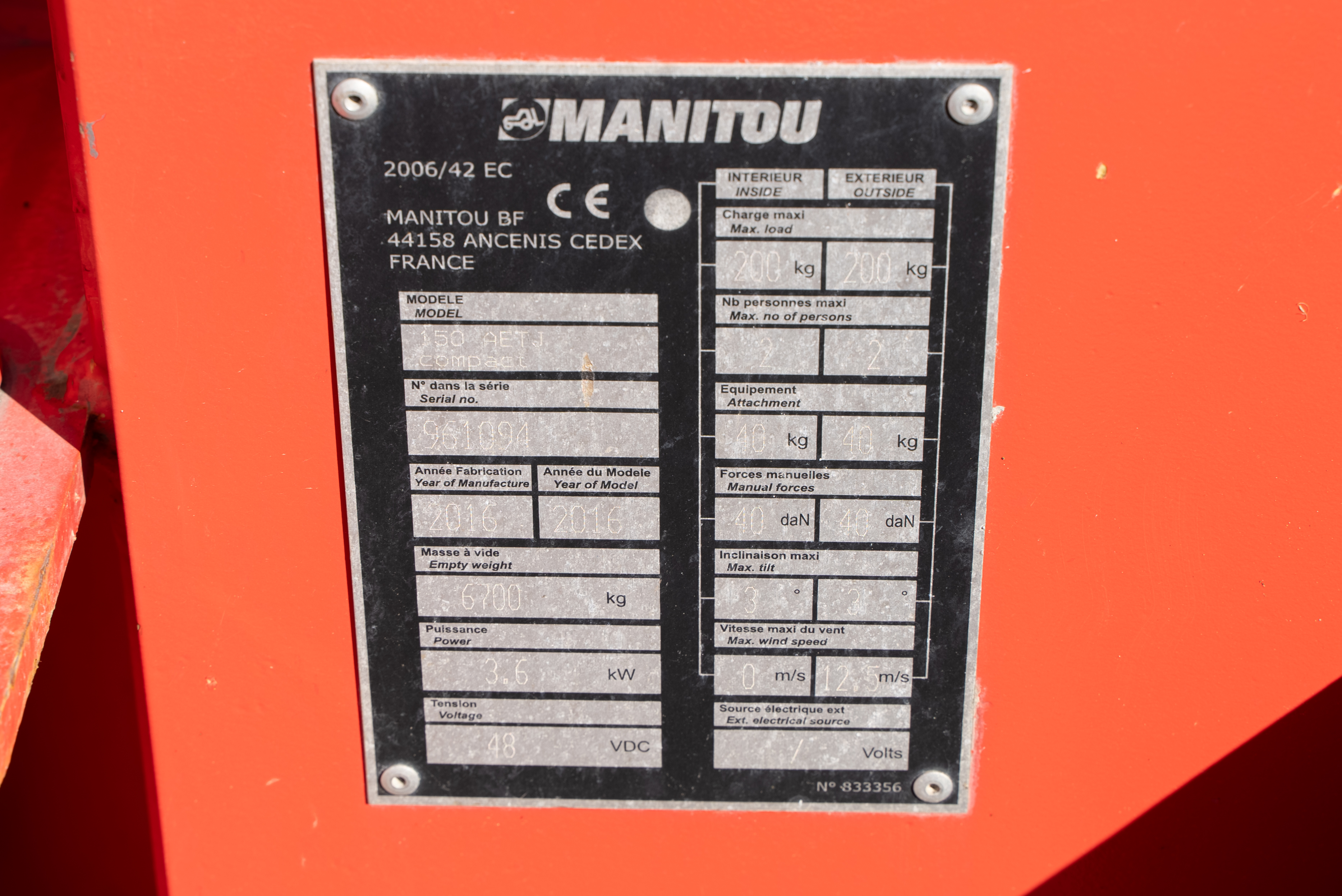 AETJ 150 COMPACT - Identification plate