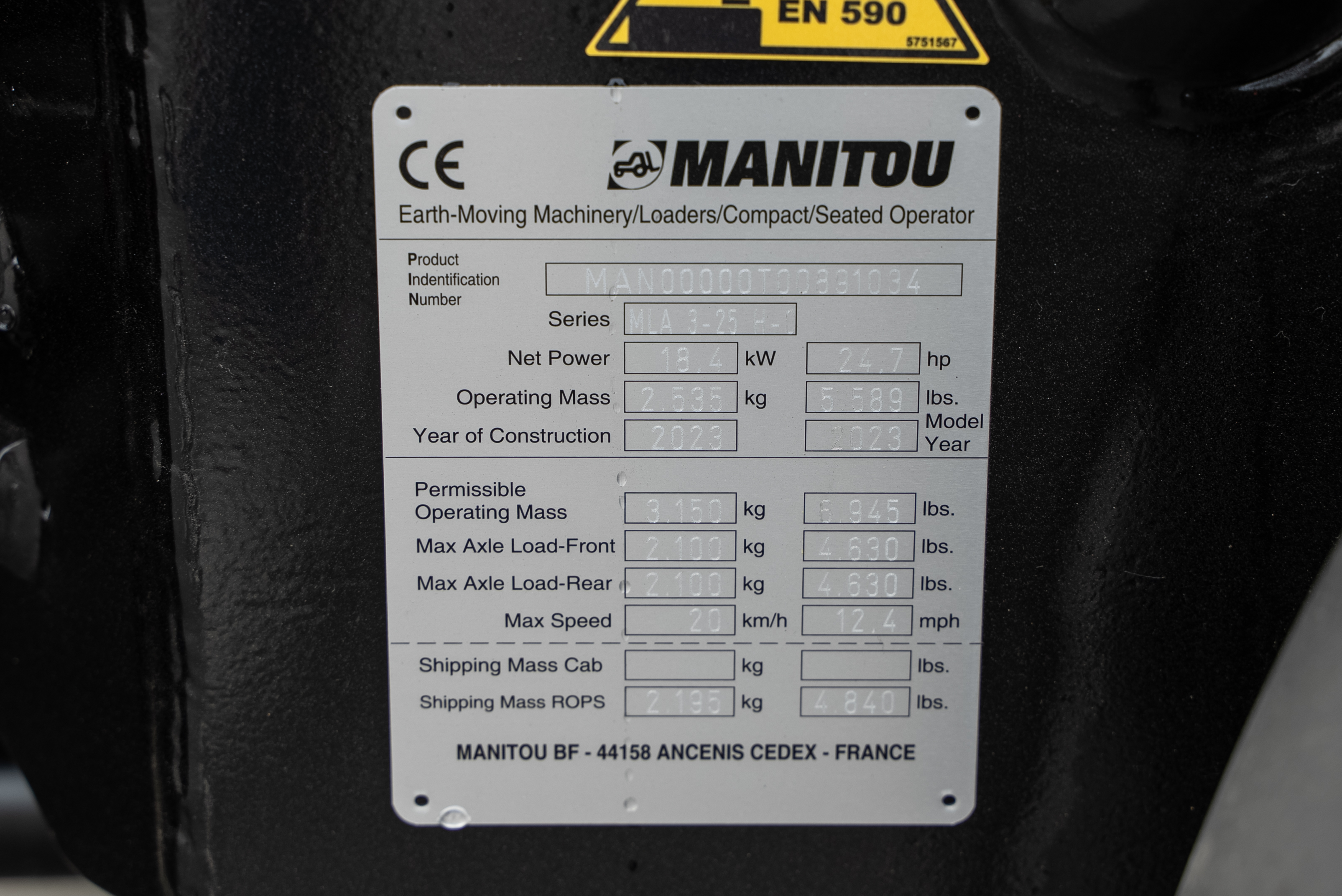 MLA 3-25 H-C P ST5 S1 - Identification plate