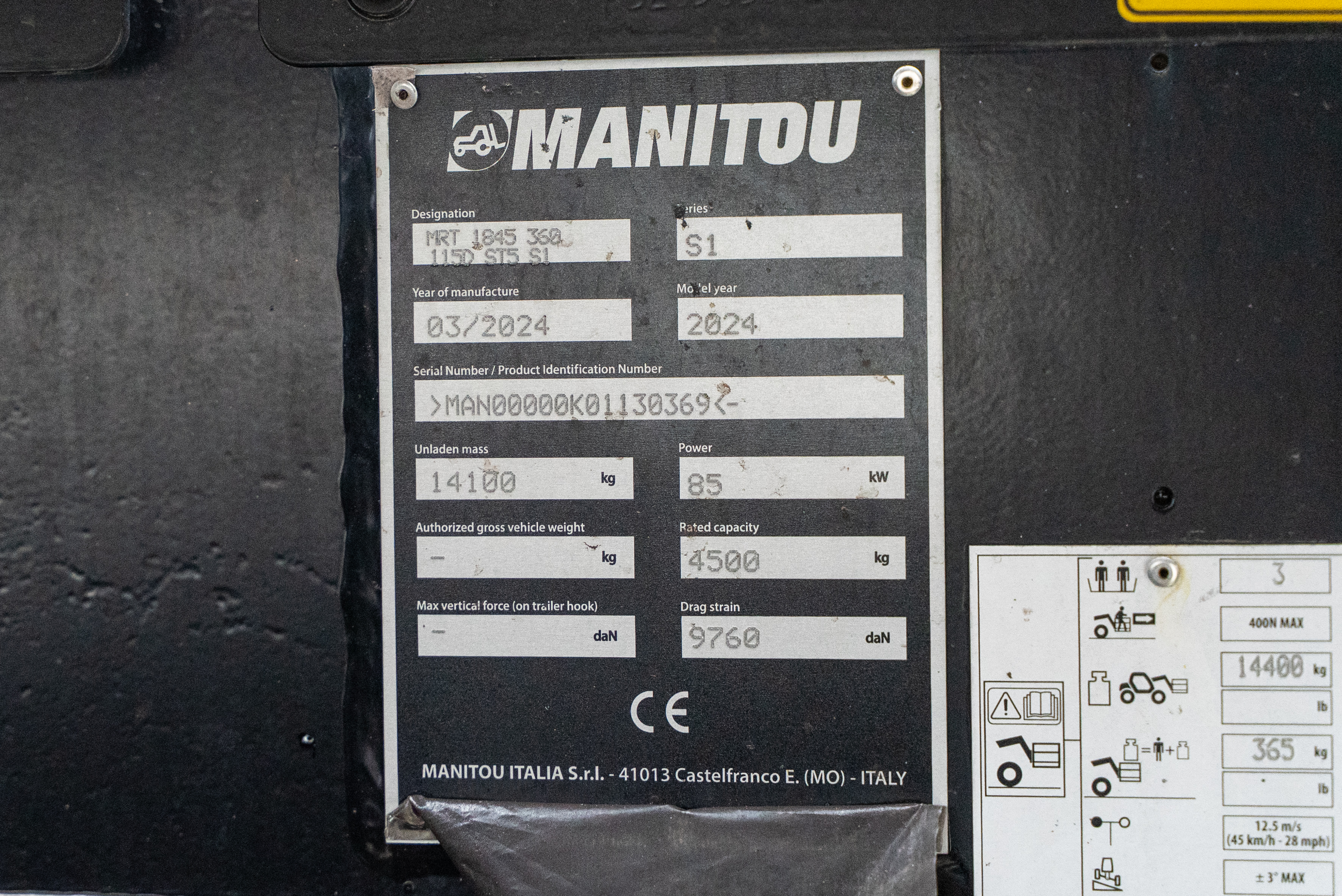 MRT 1845 360 115D ST5 S1 - Identification plate