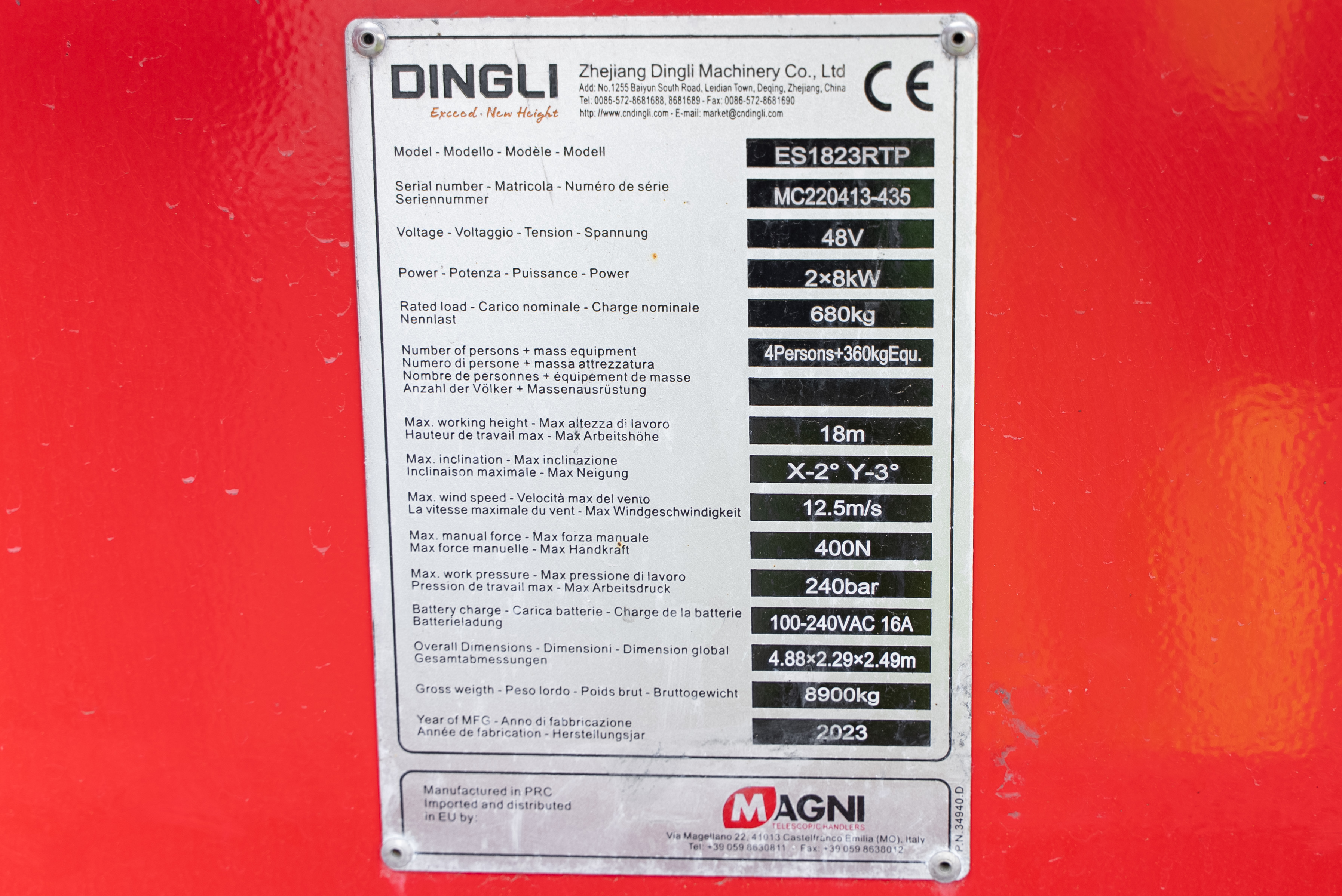 ES1823RTP - Identification plate
