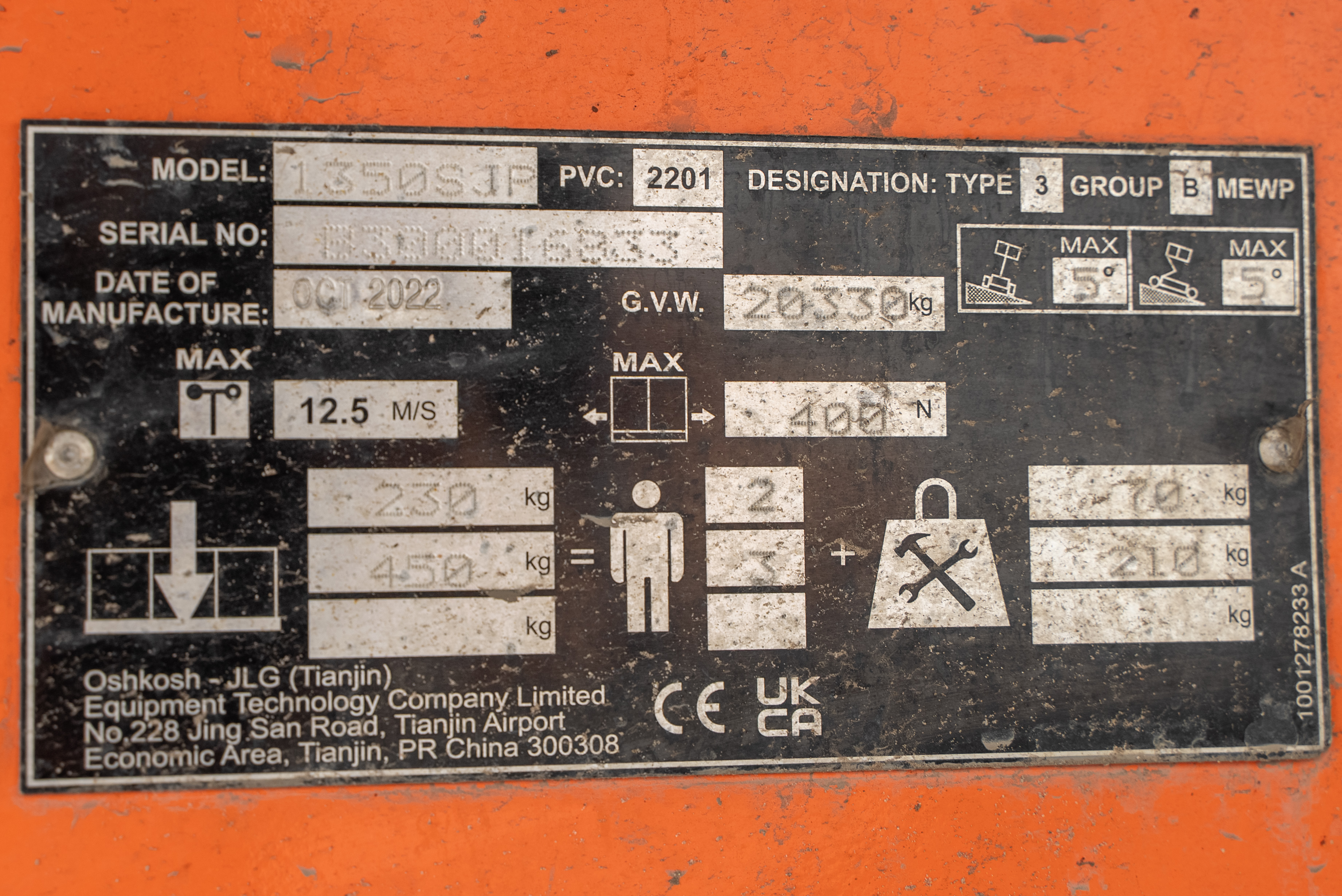1350 SJP - Identification plate