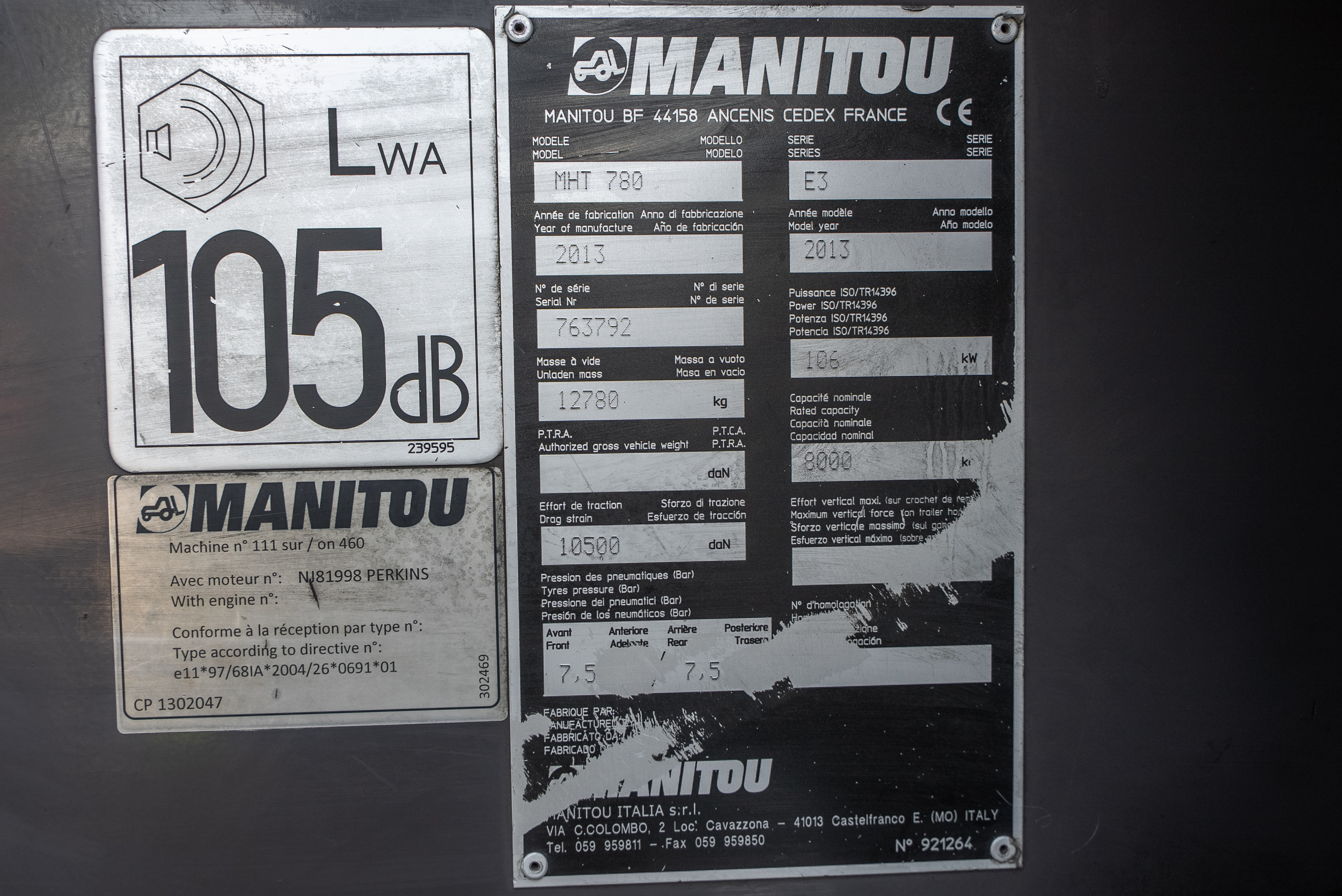 Manitou - Verreikers - MHT 780 L EVOLUTION E3 - Typeplaat