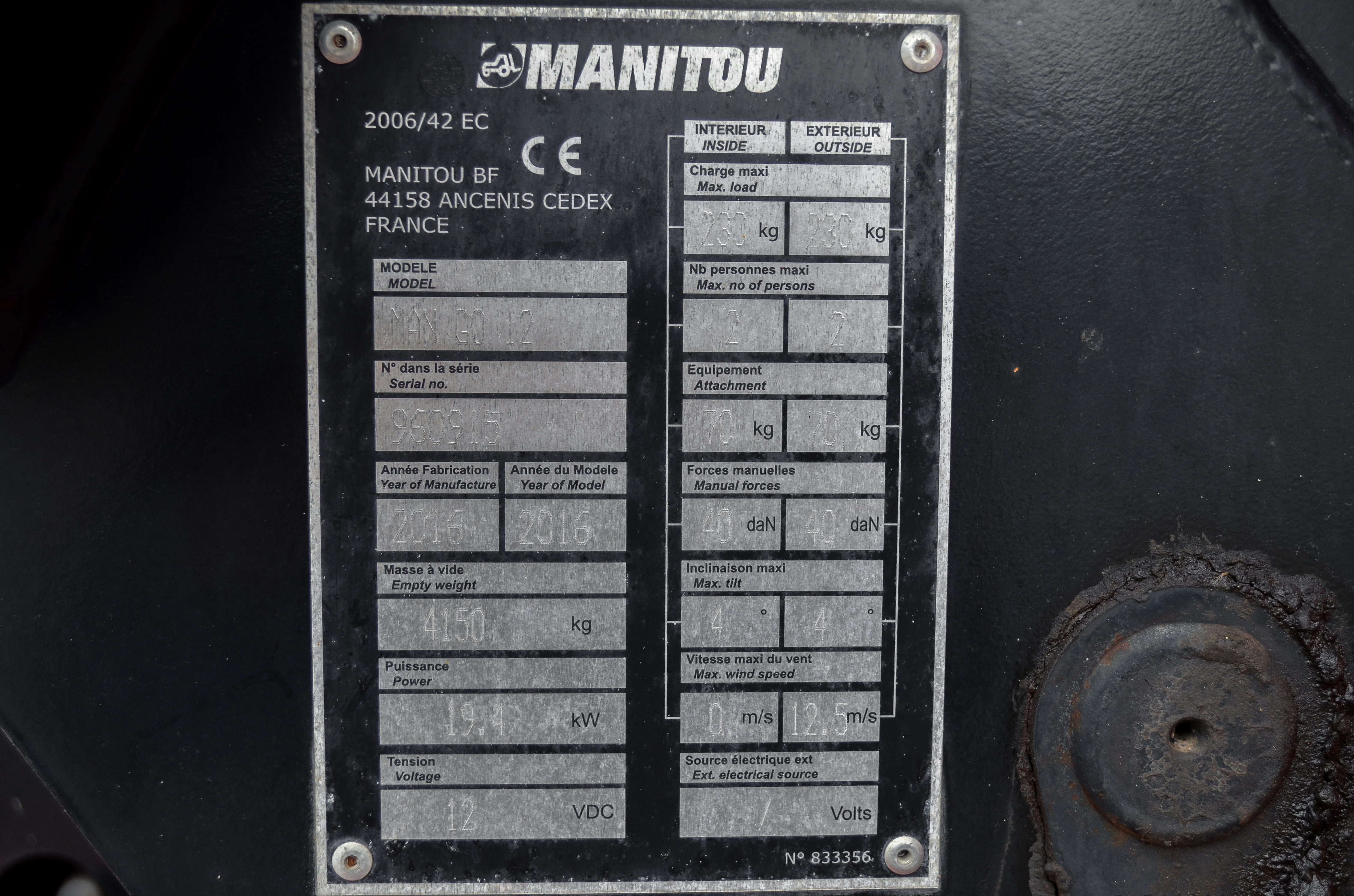 MAN GO 12 - Identification plate
